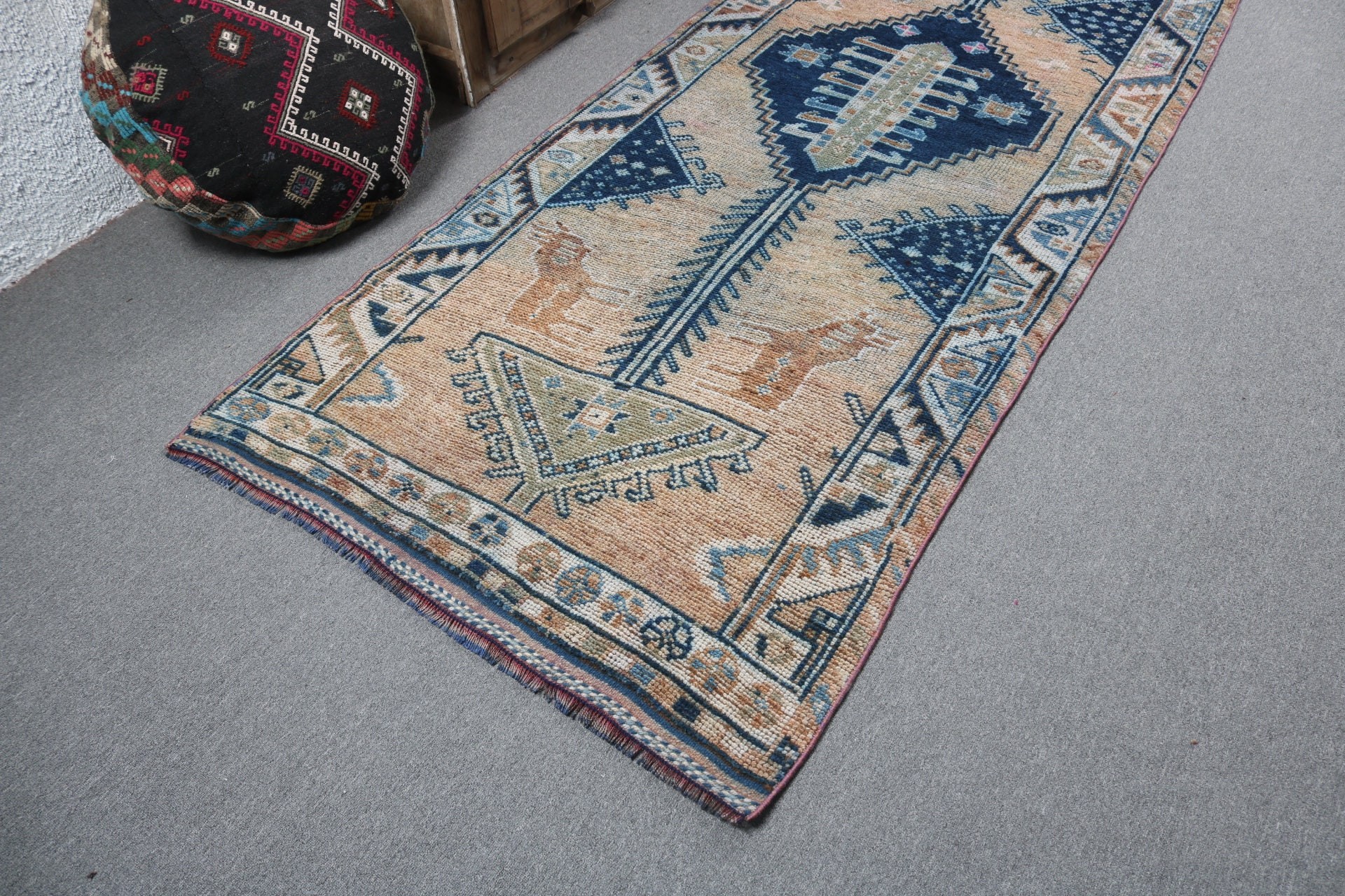 Long Runner Rug, Vintage Rug, 3.7x10.7 ft Runner Rugs, Kitchen Rug, Turkish Rugs, Aztec Rug, Anatolian Rugs, Brown Cool Rug, Neutral Rugs