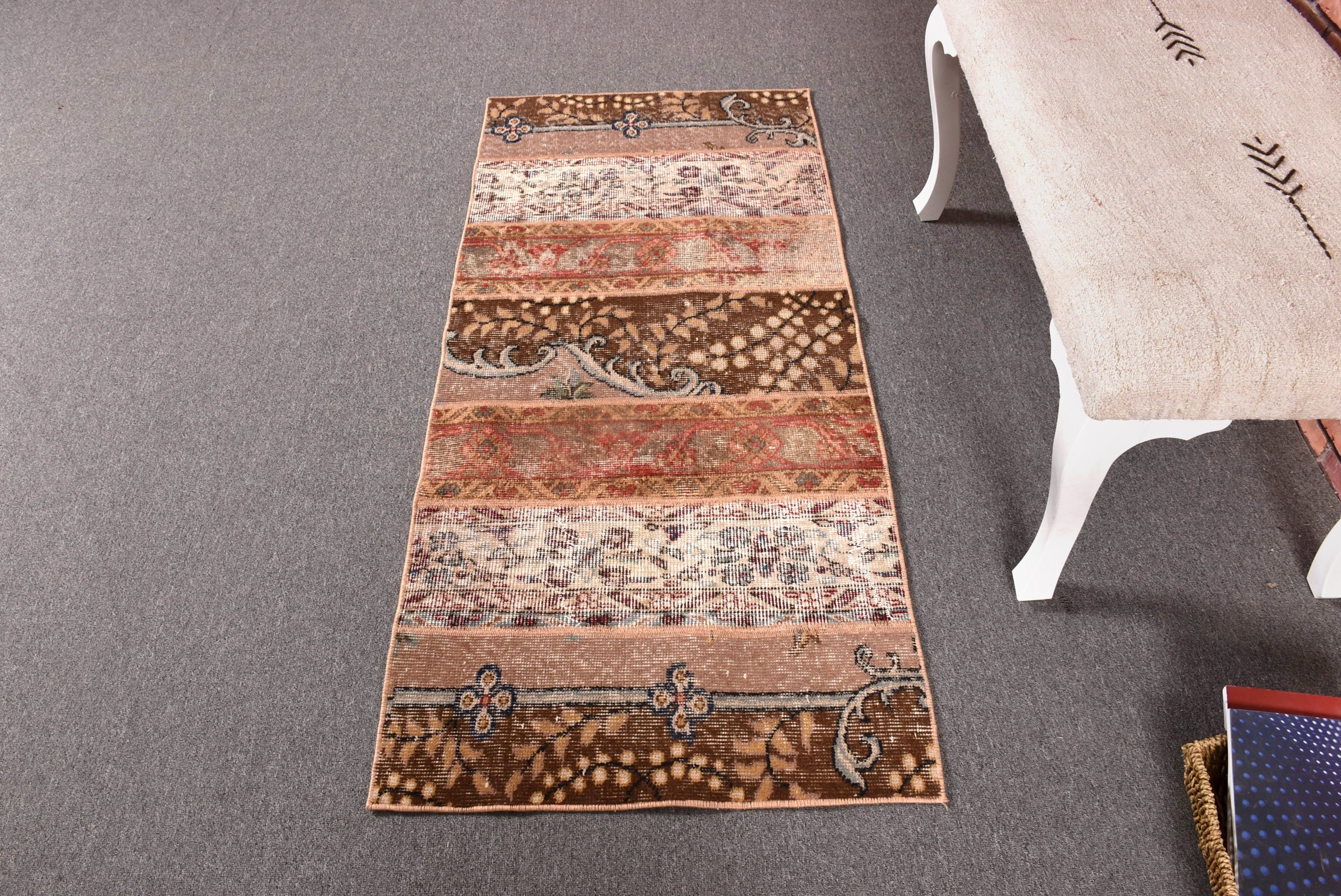 Beige Neutral Rugs, Car Mat Rugs, Traditional Rug, Antique Rugs, Vintage Rug, 2.2x5 ft Small Rugs, Bedroom Rugs, Turkish Rugs