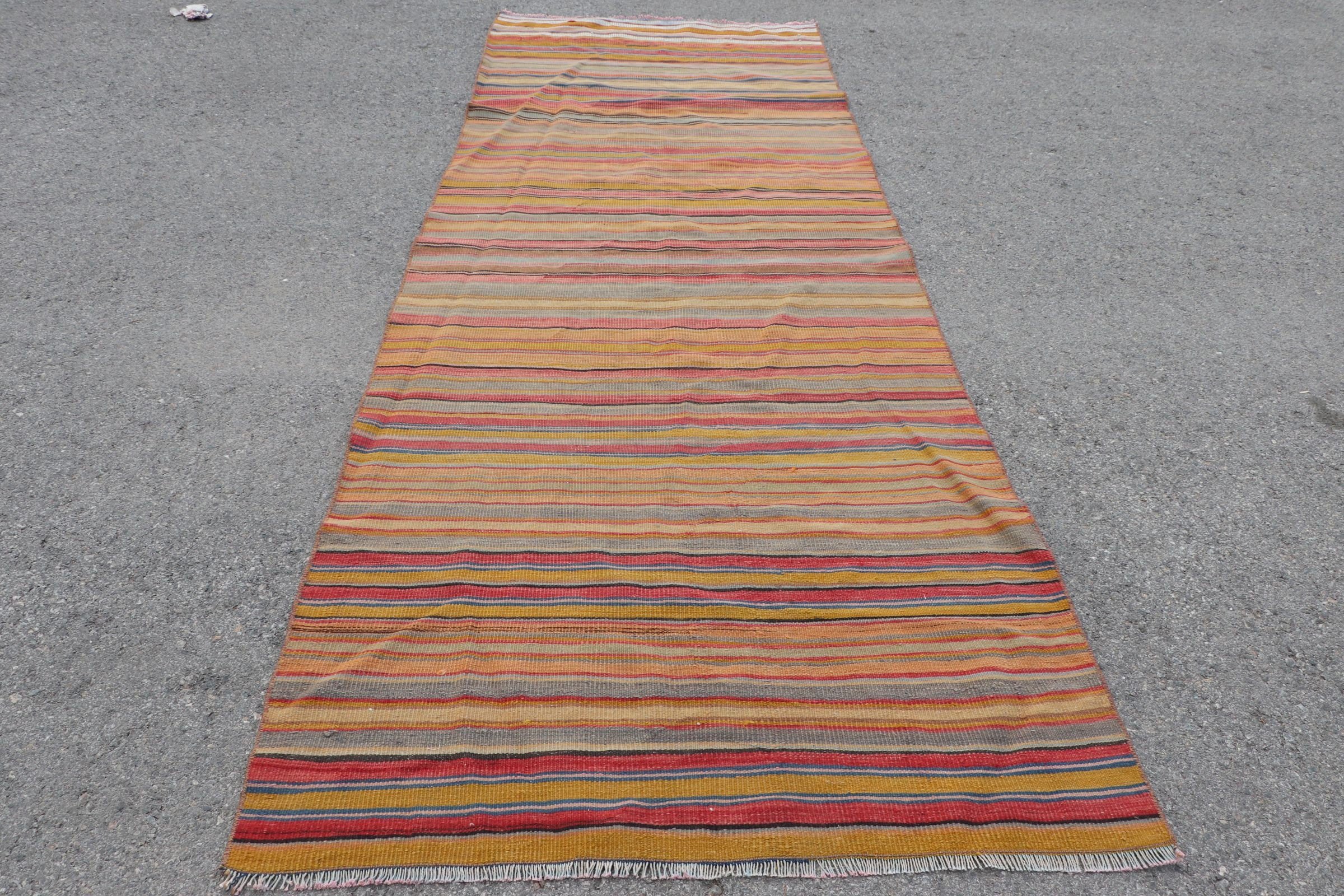 Vintage Halı, Yer Halısı, Oryantal Halı, Boho Halı, Kilim, Kırmızı 4.1x10.4 ft Runner Halıları, Türk Halısı, Koridor Halıları, Mutfak Halıları