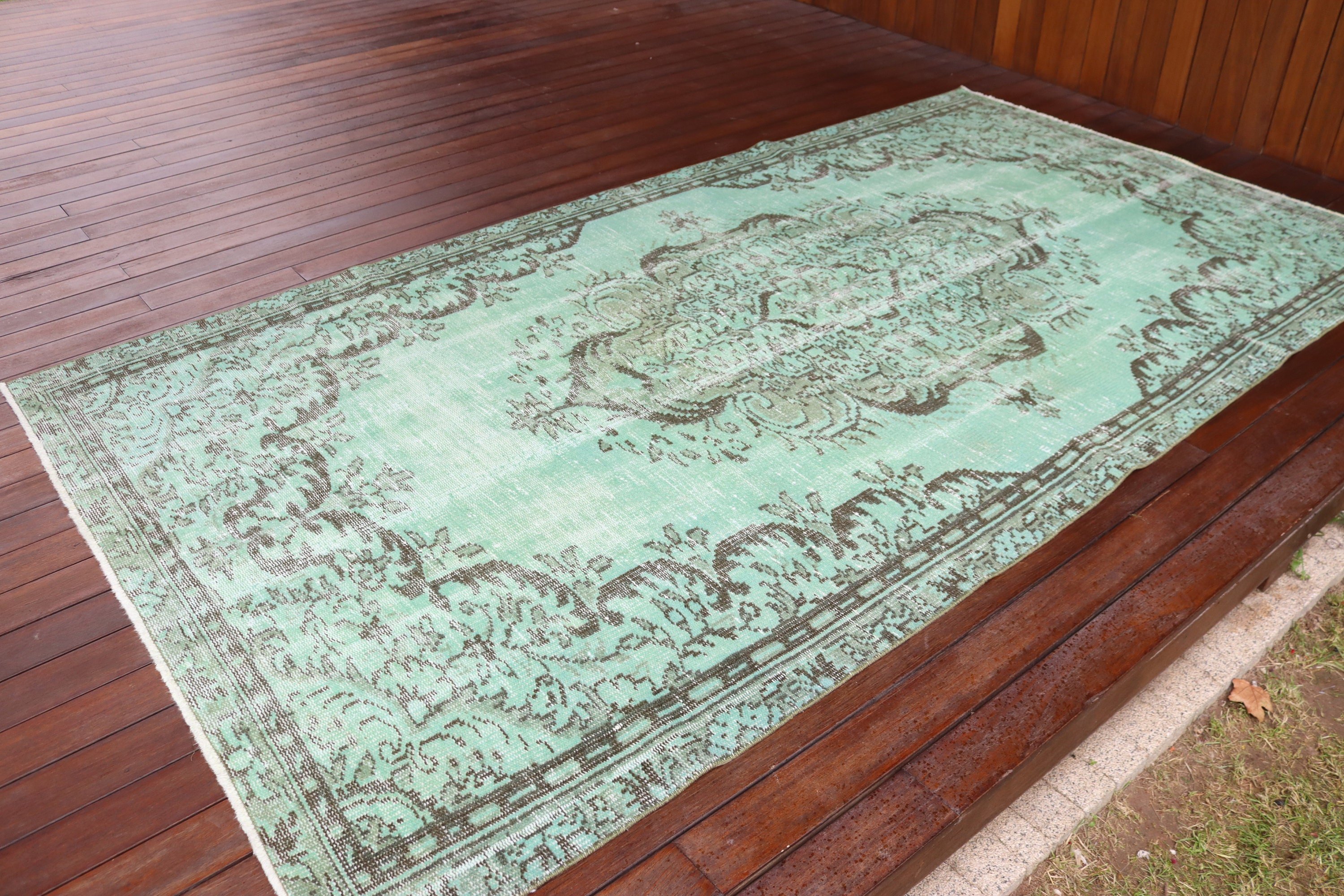 5x9.2 ft Large Rug, Vintage Rug, Turkish Rug, Oriental Rugs, Green Geometric Rug, Geometric Rugs, Large Boho Rug, Dining Room Rugs