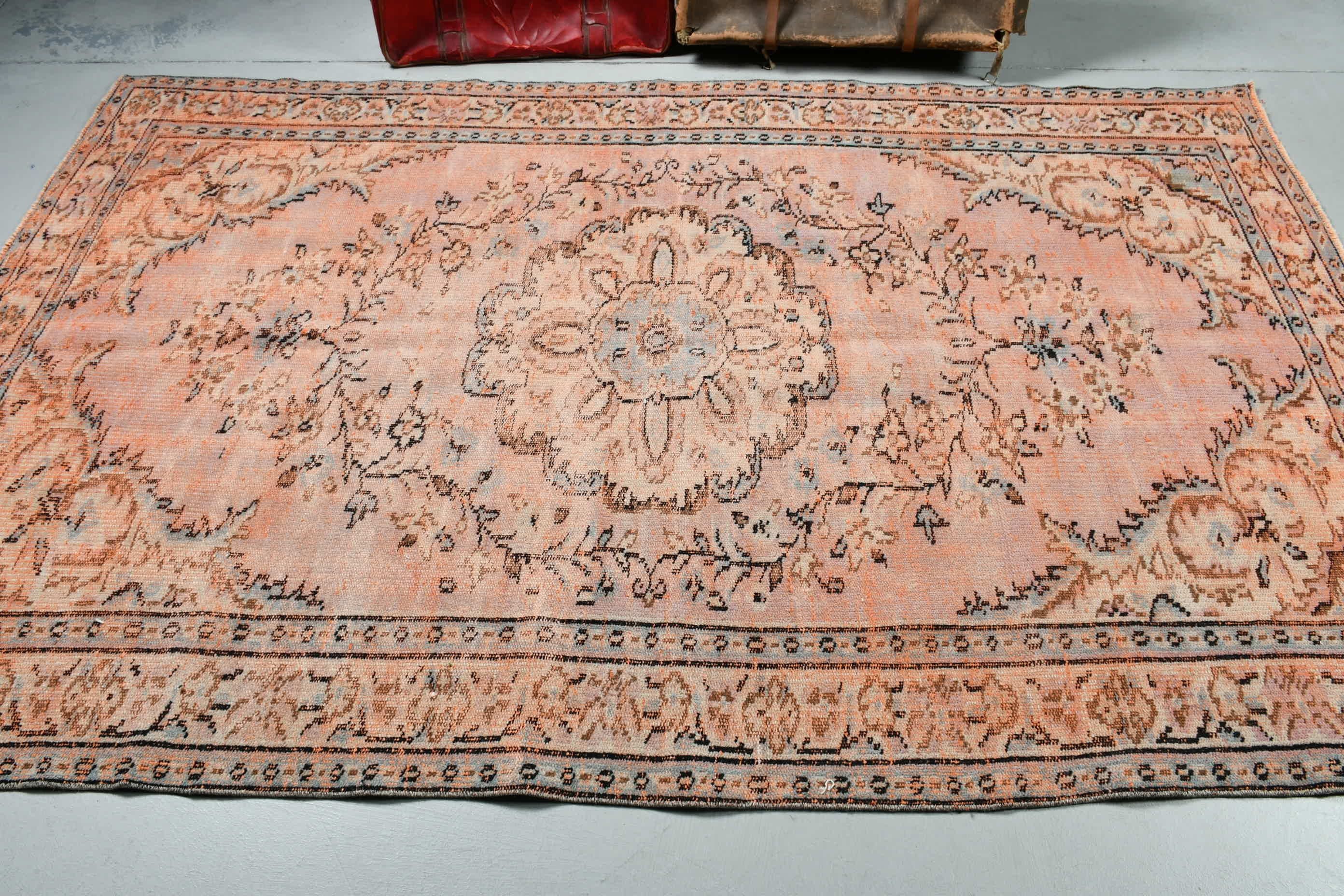 Art Rug, Pink Floor Rug, Kitchen Rug, Vintage Rug, 5.1x8.2 ft Large Rugs, Bedroom Rugs, Turkish Rugs, Dining Room Rug