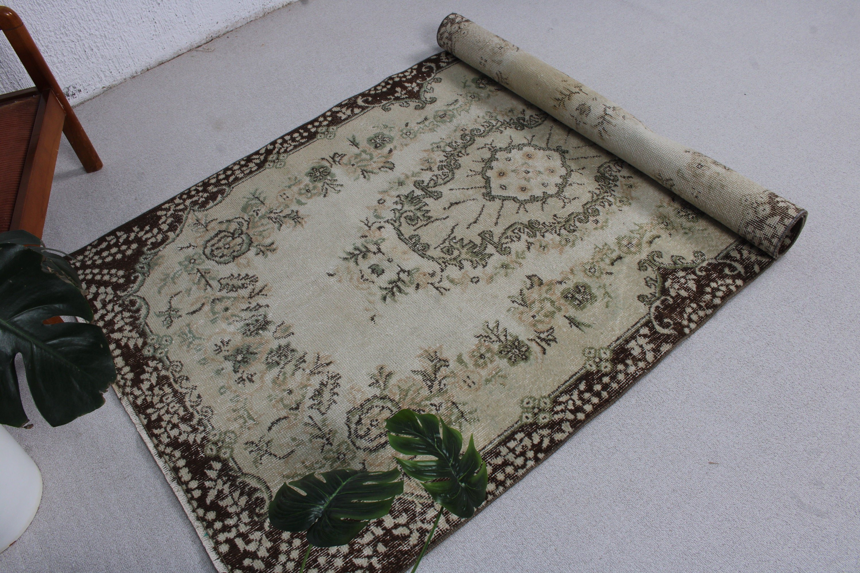 Yatak Odası Halıları, Türk Halısı, Yatak Odası Halıları, Vintage Alan Halıları, Vintage Halılar, Kahverengi Anadolu Halısı, Nötr Halı, 3,7x6,6 ft Alan Halısı