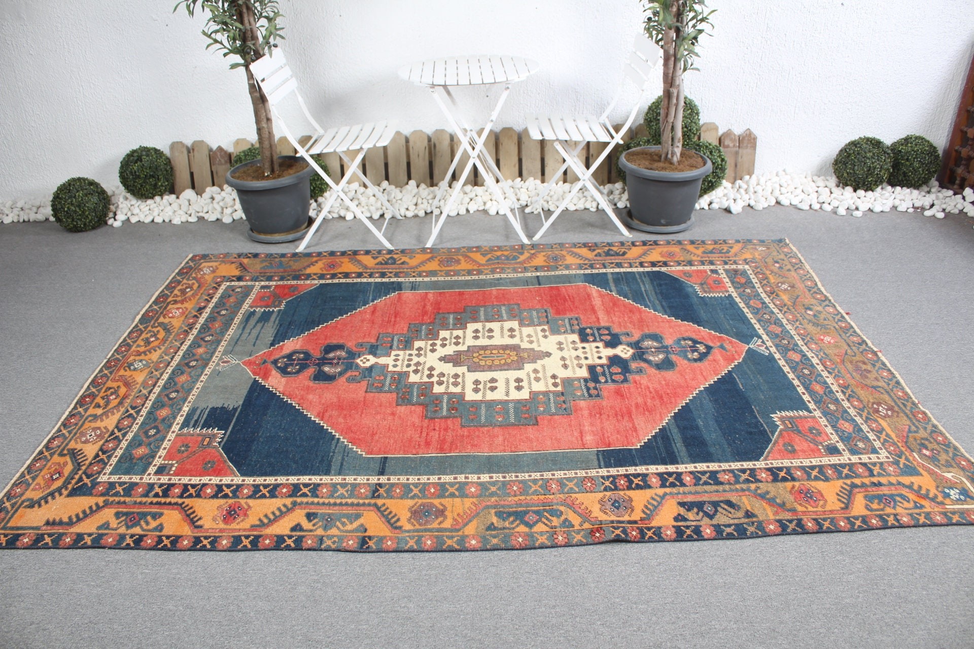 Vintage Rug, Organic Rug, Turkish Rugs, Salon Rugs, Blue Antique Rug, Bedroom Rugs, 5.9x8.5 ft Large Rug, Oriental Rug