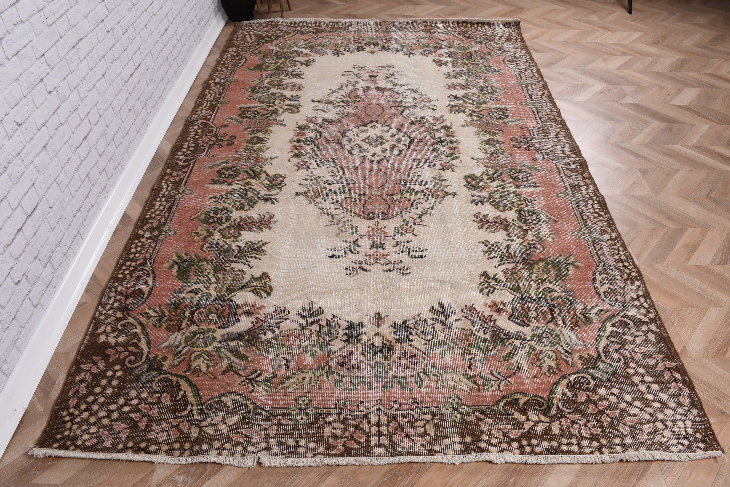 Salon Halıları, El Dokuma Halı, Vintage Halılar, Açıklama Halısı, Salon Halısı, Yatak Odası Halısı, 5.6x9.3 ft Büyük Halılar, Turuncu Oushak Halıları, Türk Halısı