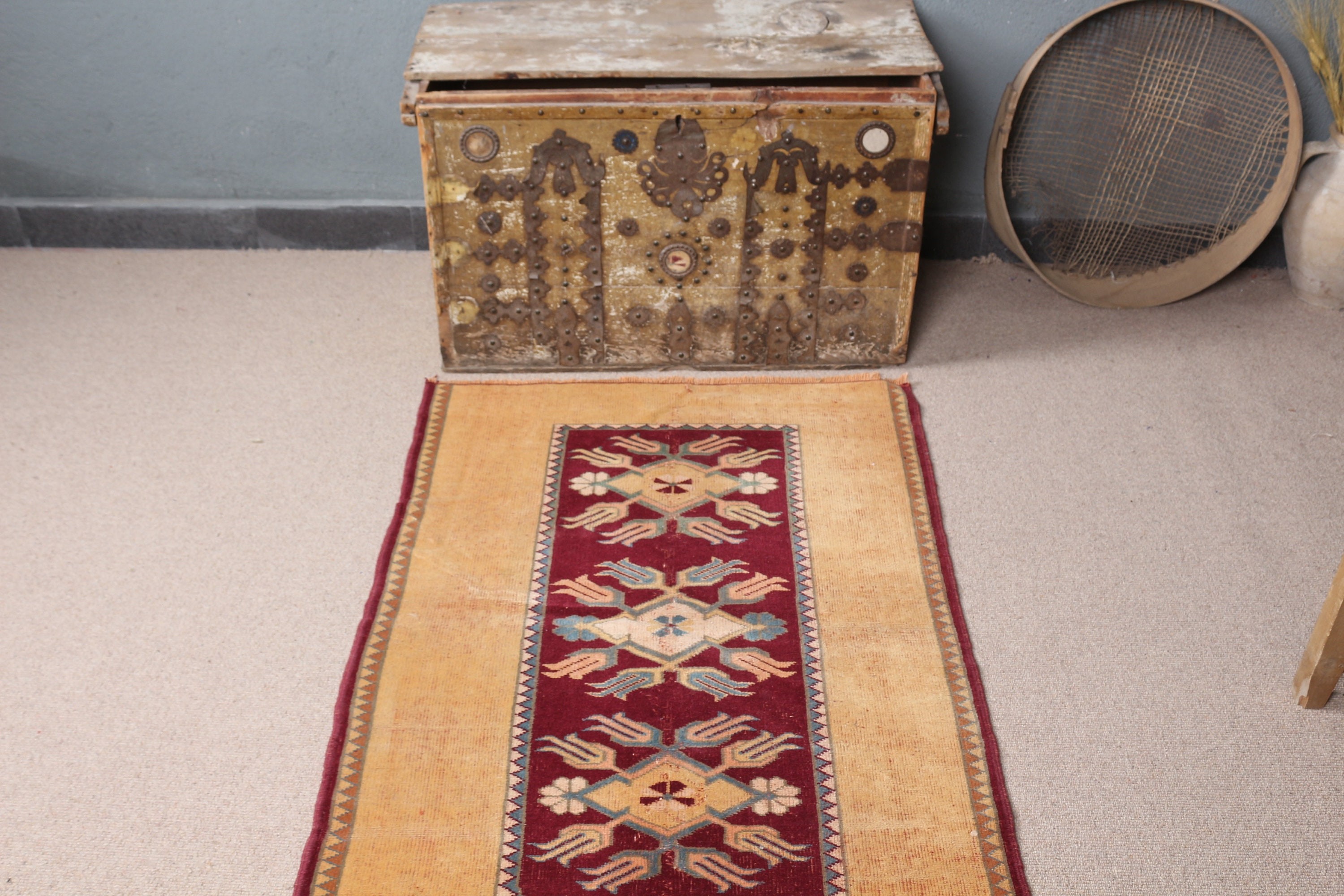Turkish Rugs, Orange Wool Rug, 2.7x3.8 ft Small Rugs, Vintage Rugs, Kitchen Rug, Entry Rug, Rugs for Nursery, Antique Rug, Oushak Rug