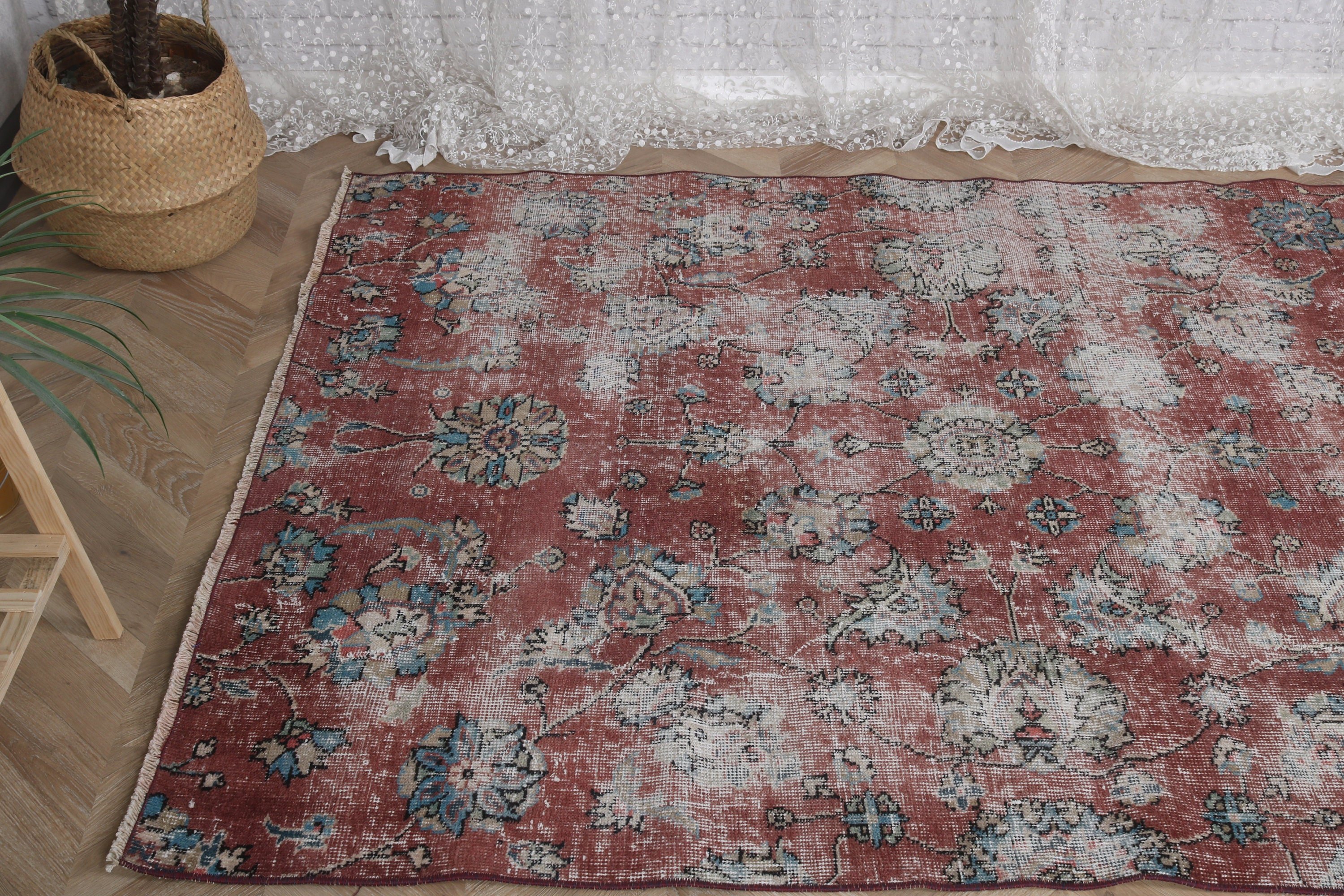 Mor Nötr Halılar, Mutfak Halısı, El Dokuma Halı, Vintage Halı, Ev Dekorasyonu Halıları, Ofis Halısı, Türk Halıları, 4.5x6.1 ft Alan Halıları, Yatak Odası Halıları