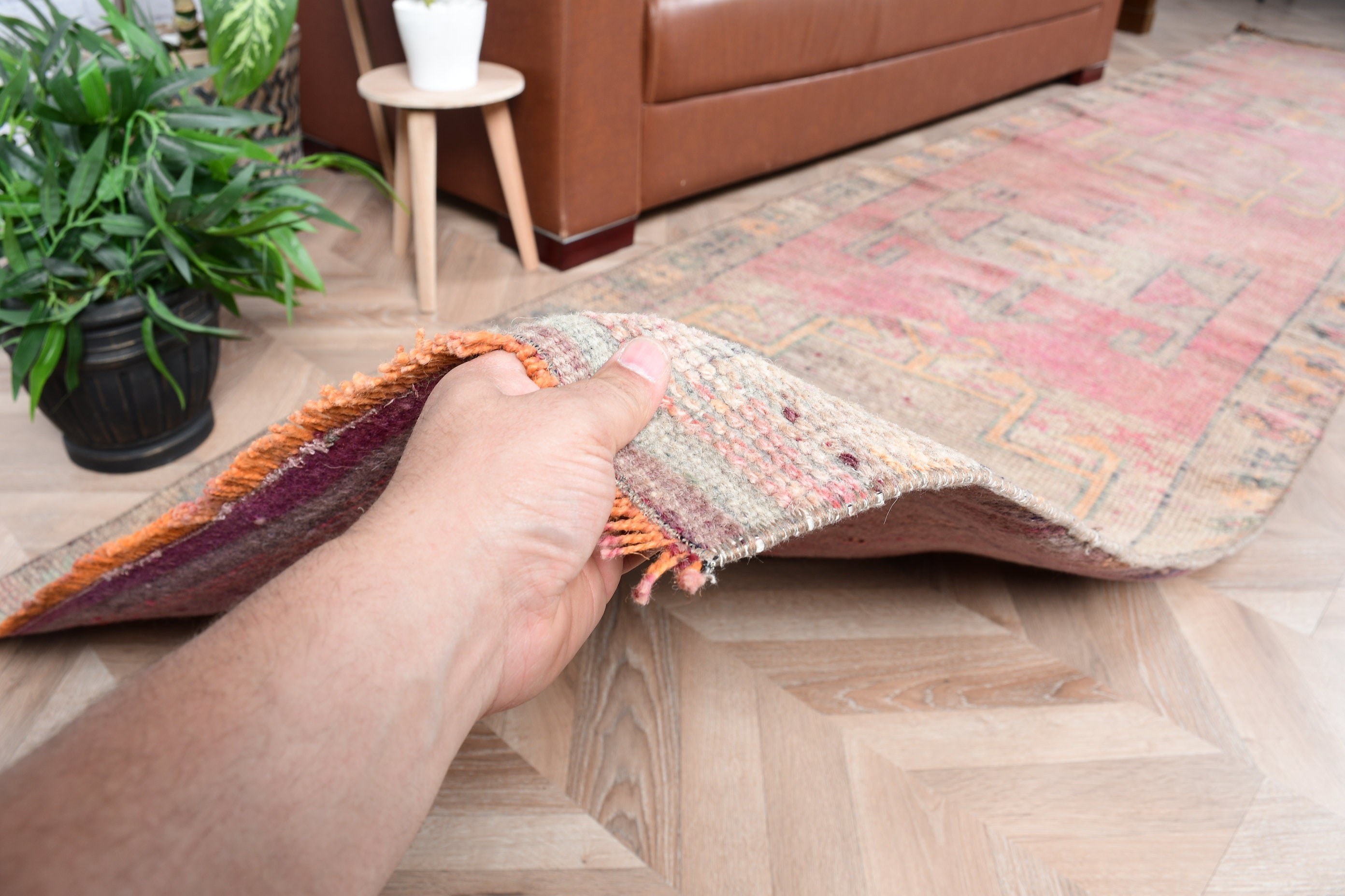 Antique Rug, Rugs for Kitchen, Vintage Rug, Floor Rugs, 2.9x13.4 ft Runner Rug, Pink Oushak Rug, Turkish Rugs, Stair Rug, Corridor Rug