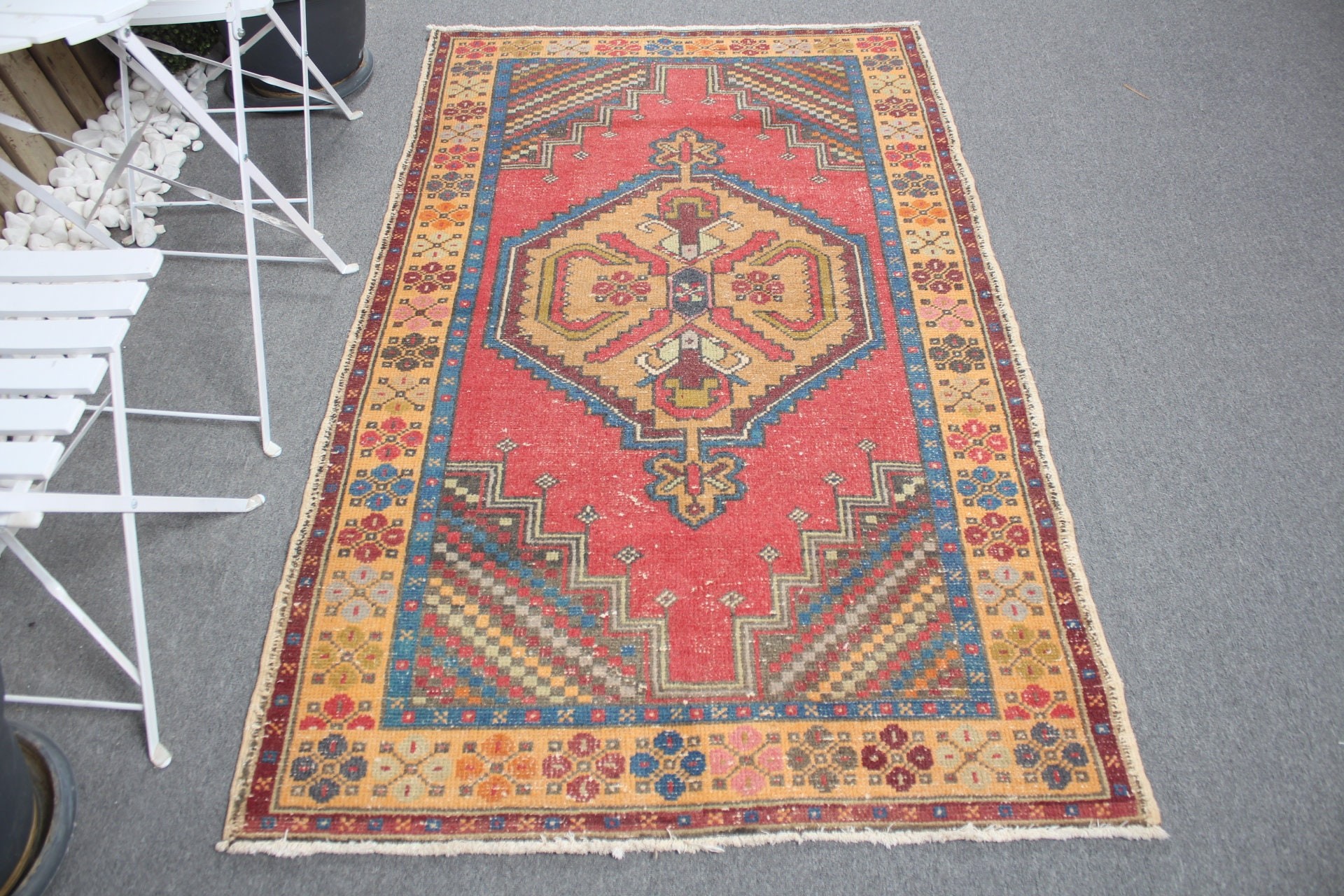 3.7x6.3 ft Accent Rug, Nursery Rug, Kitchen Rug, Red Oriental Rug, Bedroom Rug, Turkish Rug, Rugs for Kitchen, Vintage Rug