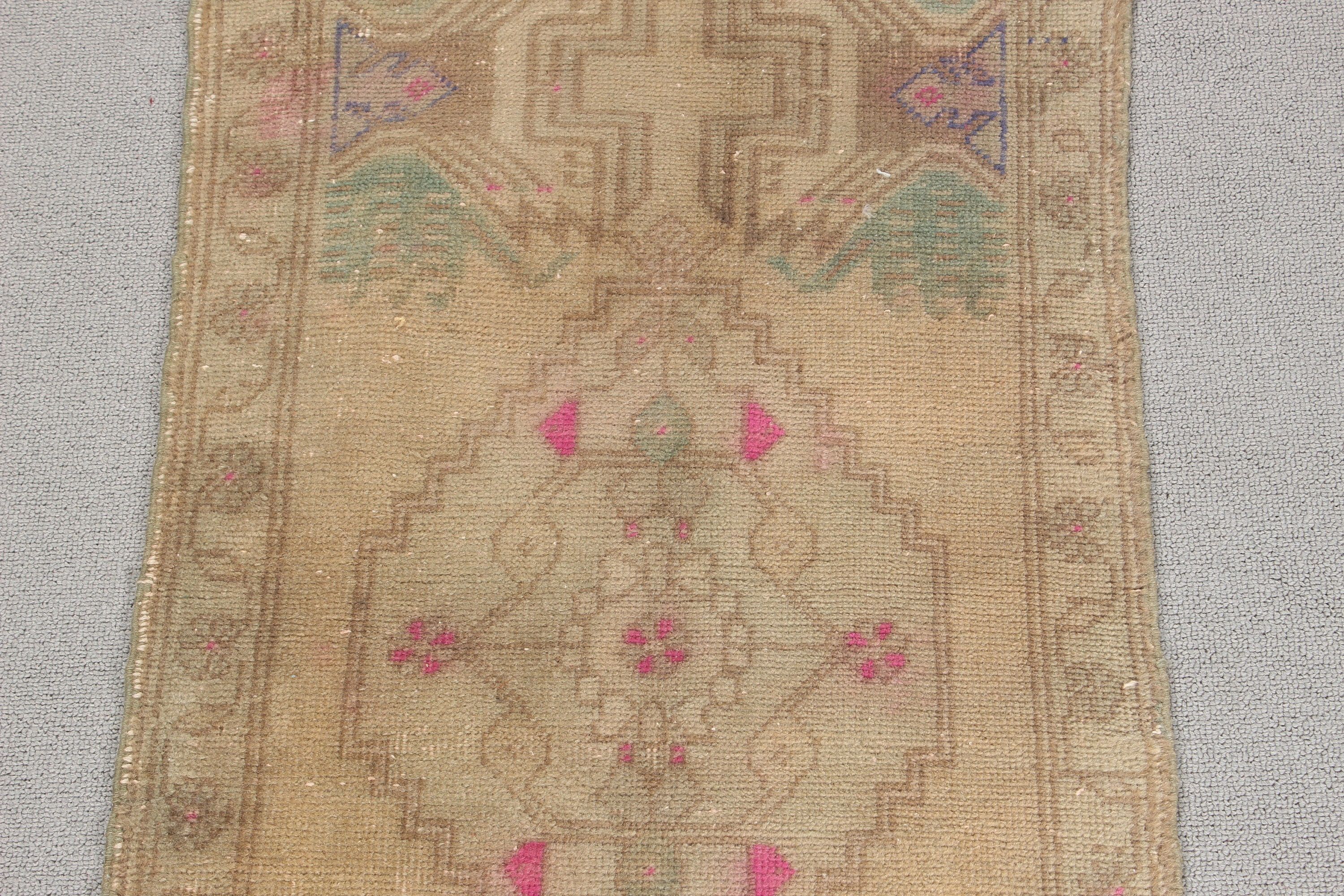 Vintage Halı, 1.6x3.4 ft Küçük Halı, Çocuk Halıları, Yeşil Geometrik Halılar, Paspas Halısı, Fas Halısı, Lüks Halı, Türk Halısı