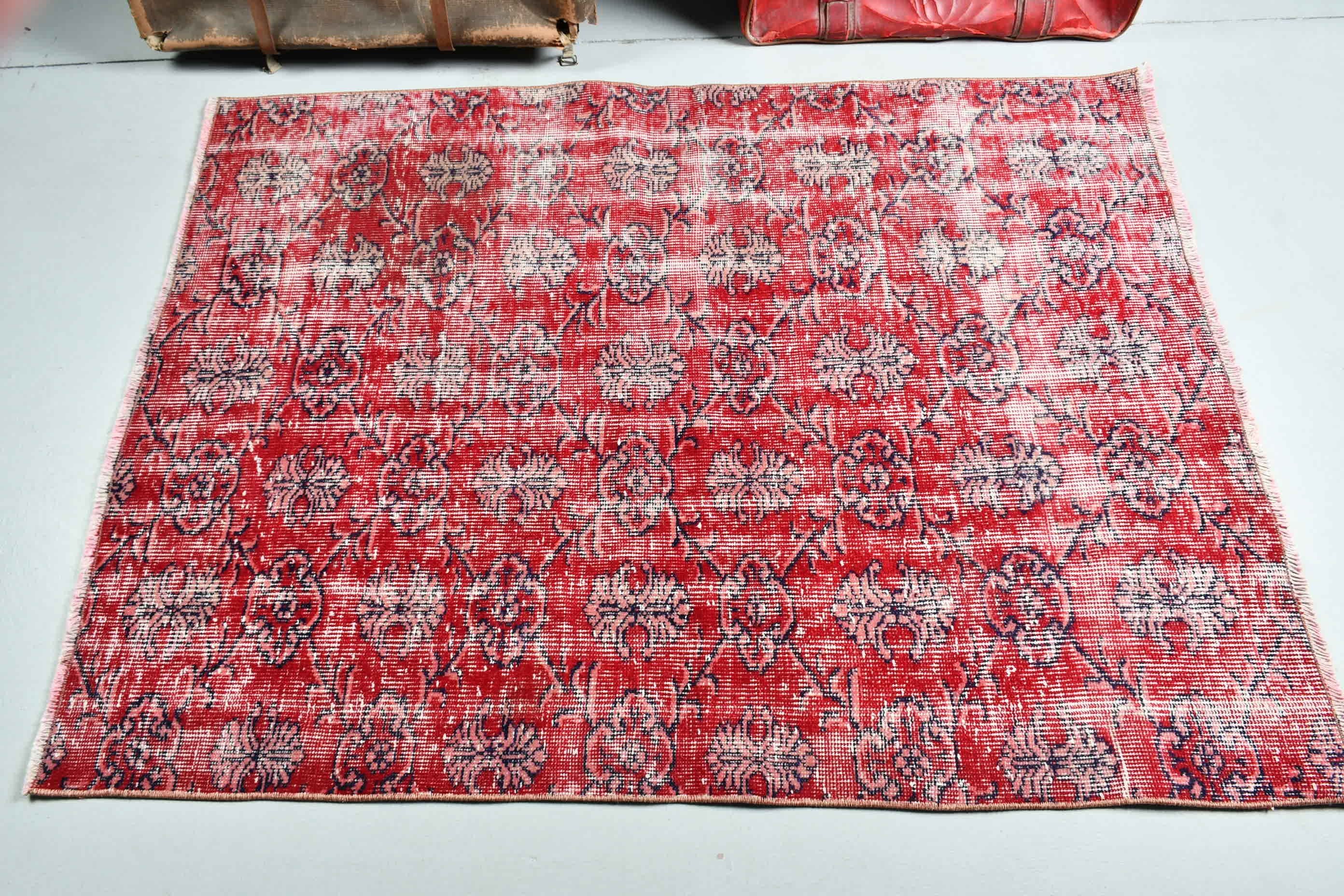 Turkish Rug, Vintage Rugs, Oriental Rug, Rugs for Nursery, Kitchen Rugs, Nursery Rug, Red Oriental Rugs, Entry Rug, 3.6x4.9 ft Accent Rug