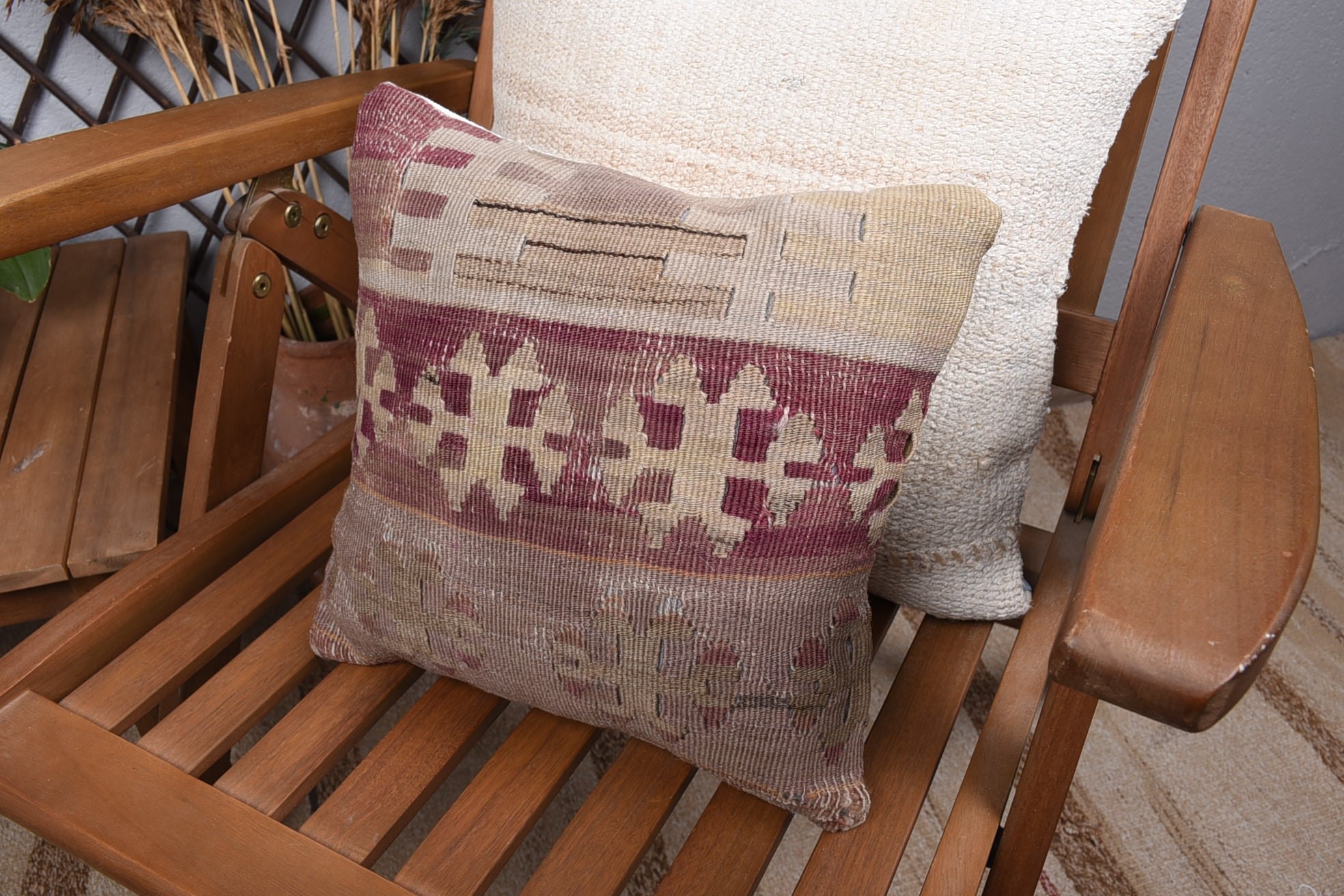 Kilim Pillow, Pillow for Sofa, Vintage Cushion Case, Vintage Pillow, 12"x12" Purple Pillow Sham, Tapestry Pillow Cover