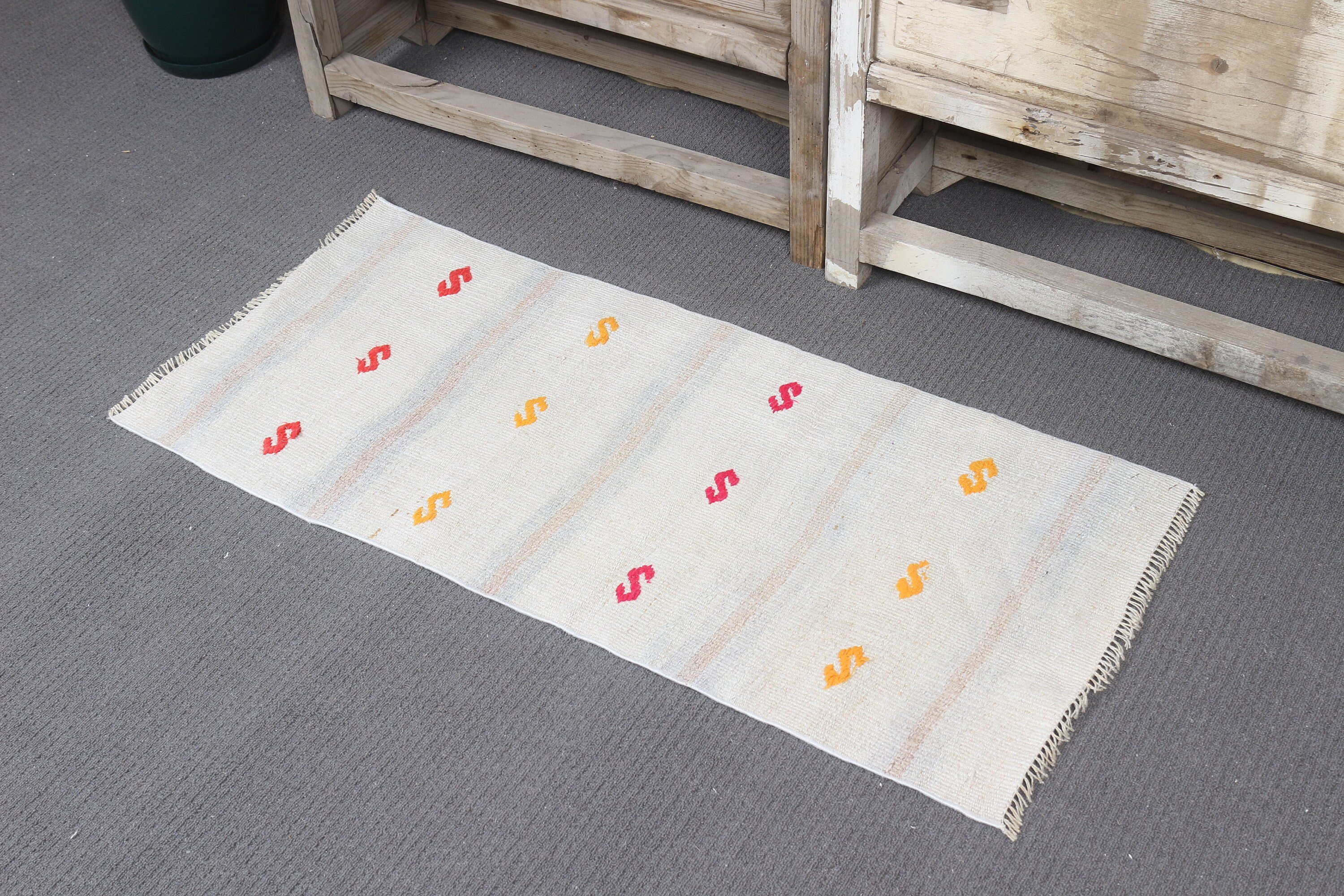 Nursery Rug, Beige Wool Rug, Kitchen Rugs, Car Mat Rugs, Turkish Rug, 1.6x3.5 ft Small Rug, Vintage Rugs, Handwoven Rugs, Antique Rug