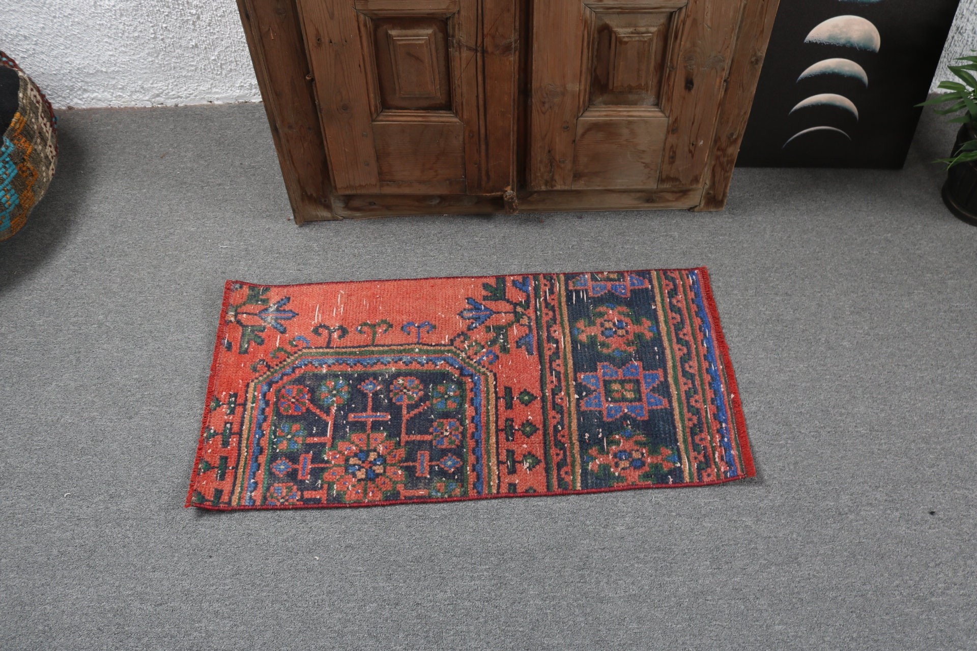 Small Area Rugs, Aztec Rugs, Kitchen Rug, Floor Rugs, Vintage Rug, Turkish Rug, 1.5x2.9 ft Small Rug, Orange Antique Rugs, Handwoven Rug