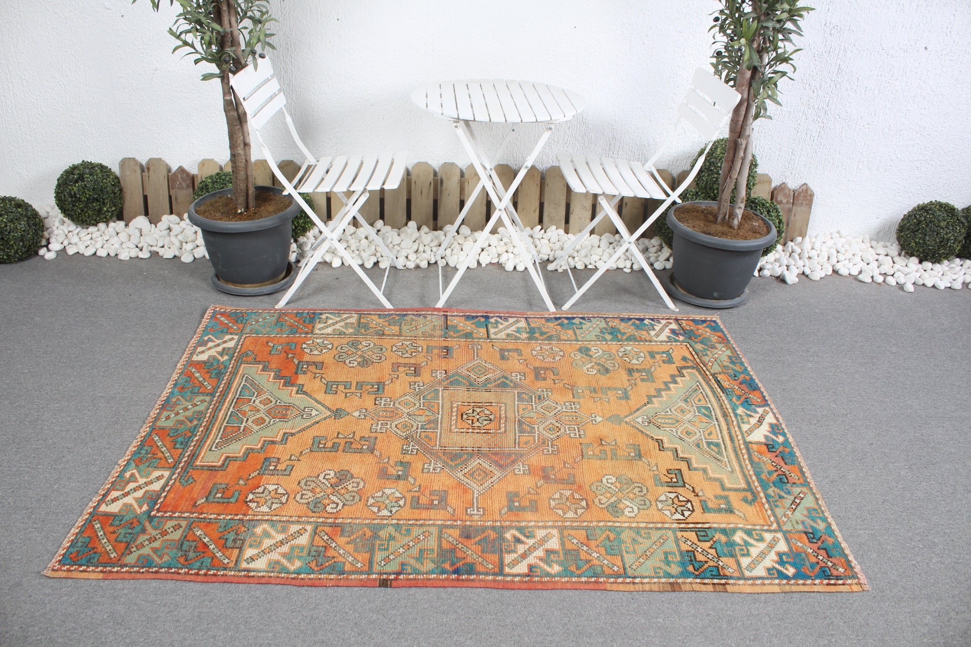 Rugs for Indoor, Orange Moroccan Rug, Wool Rug, Kitchen Rug, 4.2x6 ft Area Rug, Turkish Rug, Dining Room Rug, Vintage Rug