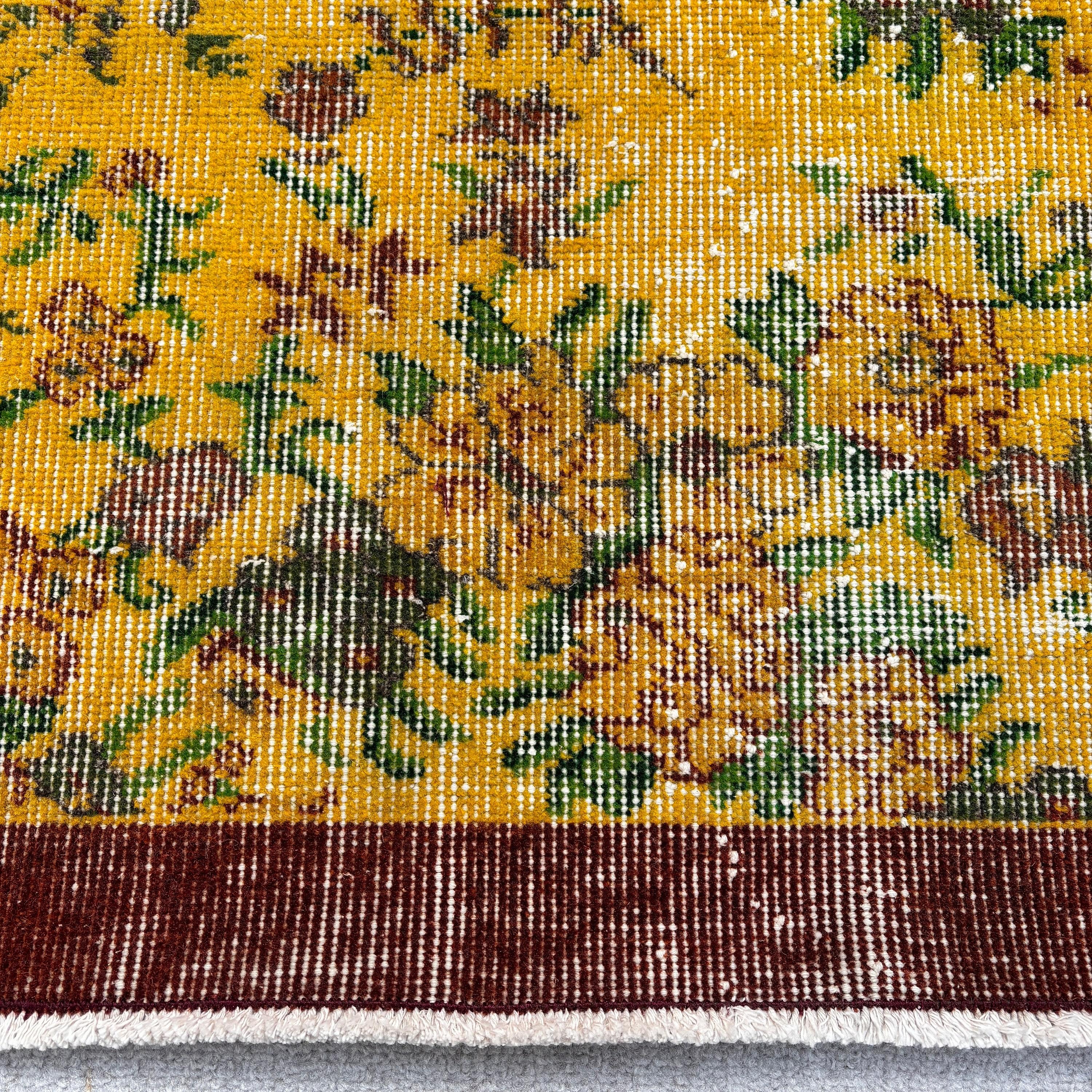 Vintage Rugs, Luxury Rug, Turkish Rugs, Modern Rug, Nursery Rugs, 3.7x6.6 ft Area Rugs, Yellow Wool Rugs, Oushak Area Rug, Organic Rug