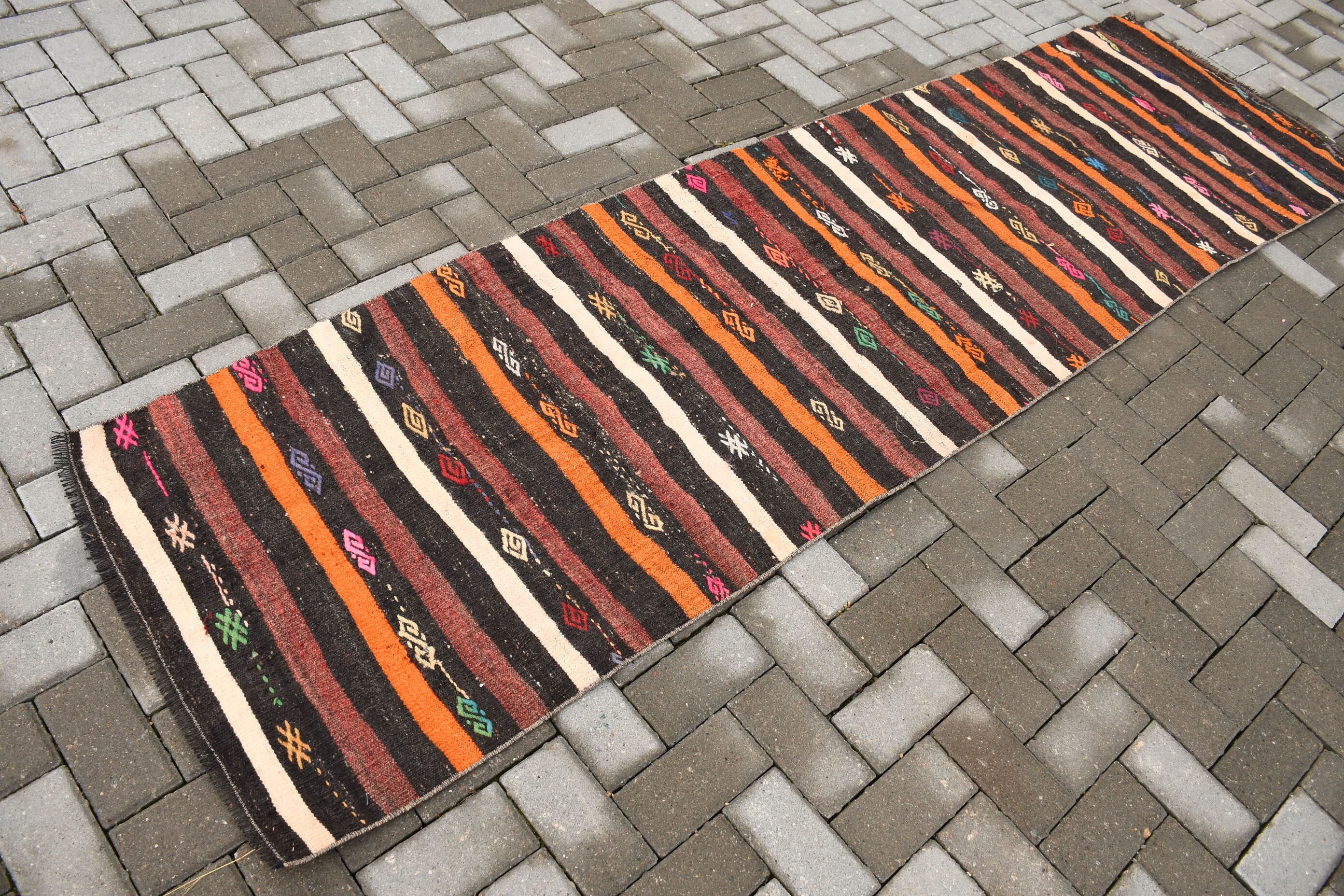 Corridor Rugs, Vintage Rugs, Old Rug, Kilim, Turkish Rugs, Brown Oushak Rug, Oushak Rug, Rugs for Runner, Cool Rugs, 2.4x9.7 ft Runner Rugs