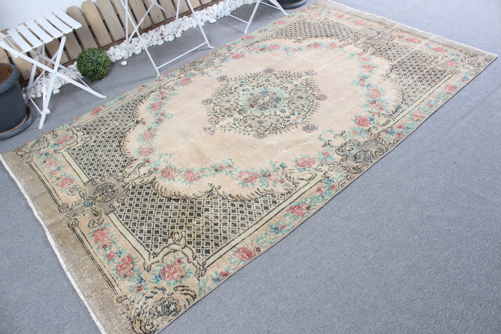 Wool Rug, Beige Home Decor Rug, Dorm Rug, Vintage Rugs, Turkish Rug, Salon Rugs, Dining Room Rug, 4.8x8.6 ft Large Rug