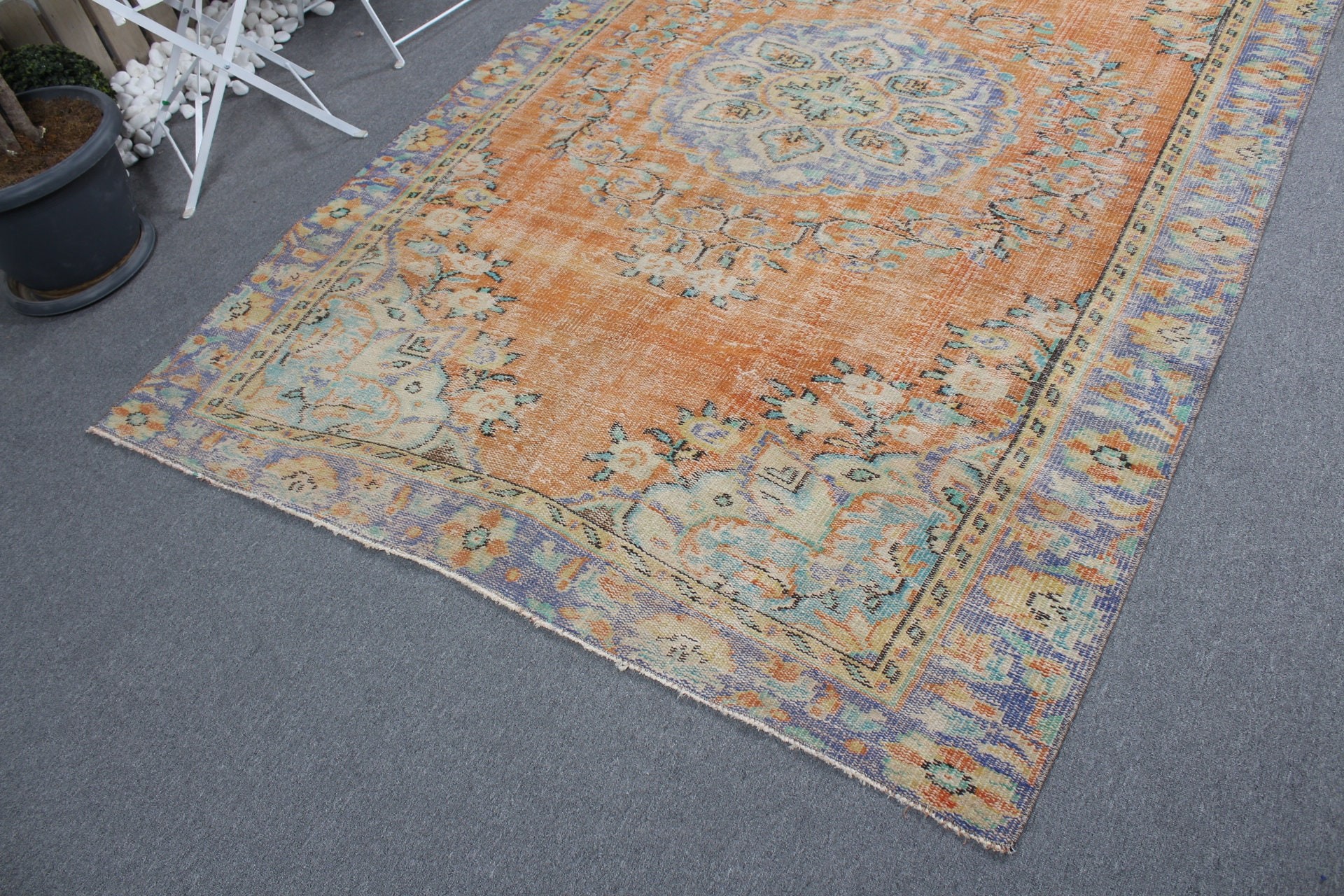 5.5x8.4 ft Büyük Halı, Vintage Halı, Yemek Odası Halısı, Türk Halısı, Fas Halısı, Turuncu Havalı Halılar, Havalı Halılar, Yatak Odası Halıları, Salon Halısı