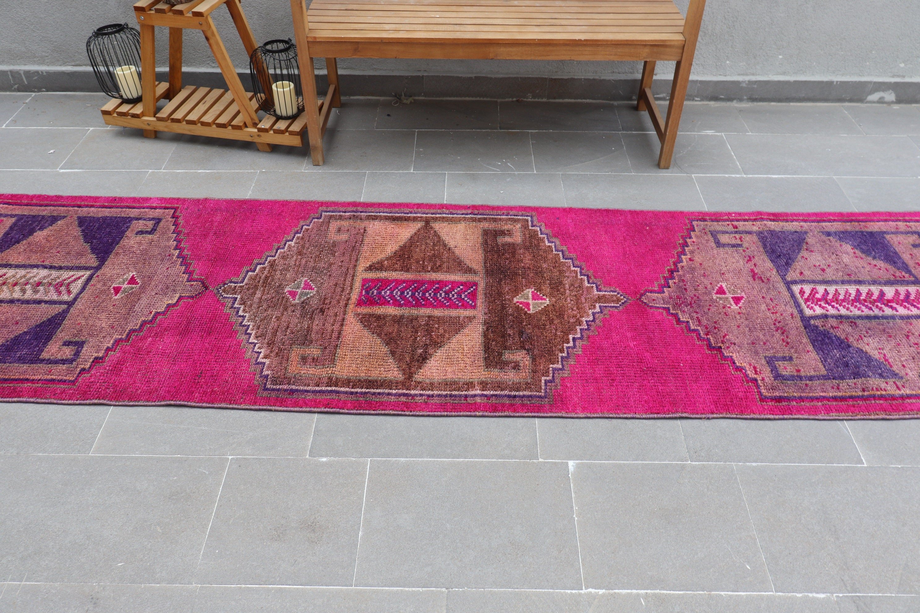 Oushak Rugs, Turkish Rug, Vintage Rugs, 2.8x11.6 ft Runner Rug, Stair Rugs, Pink Cool Rugs, Rugs for Kitchen, Corridor Rug