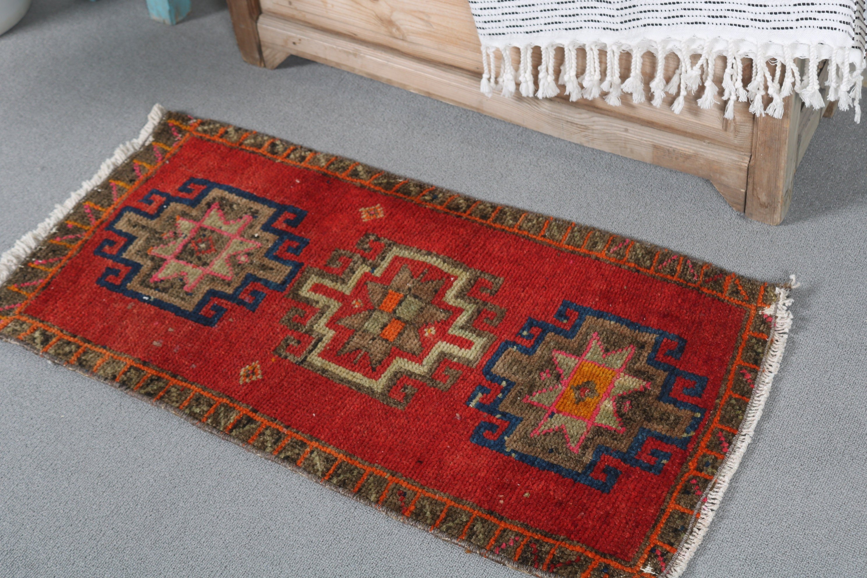 Bath Rugs, Kitchen Rug, Red  1.5x2.9 ft Small Rug, Turkish Rug, Distressed Rug, Anatolian Rugs, Antique Rug, Vintage Rug