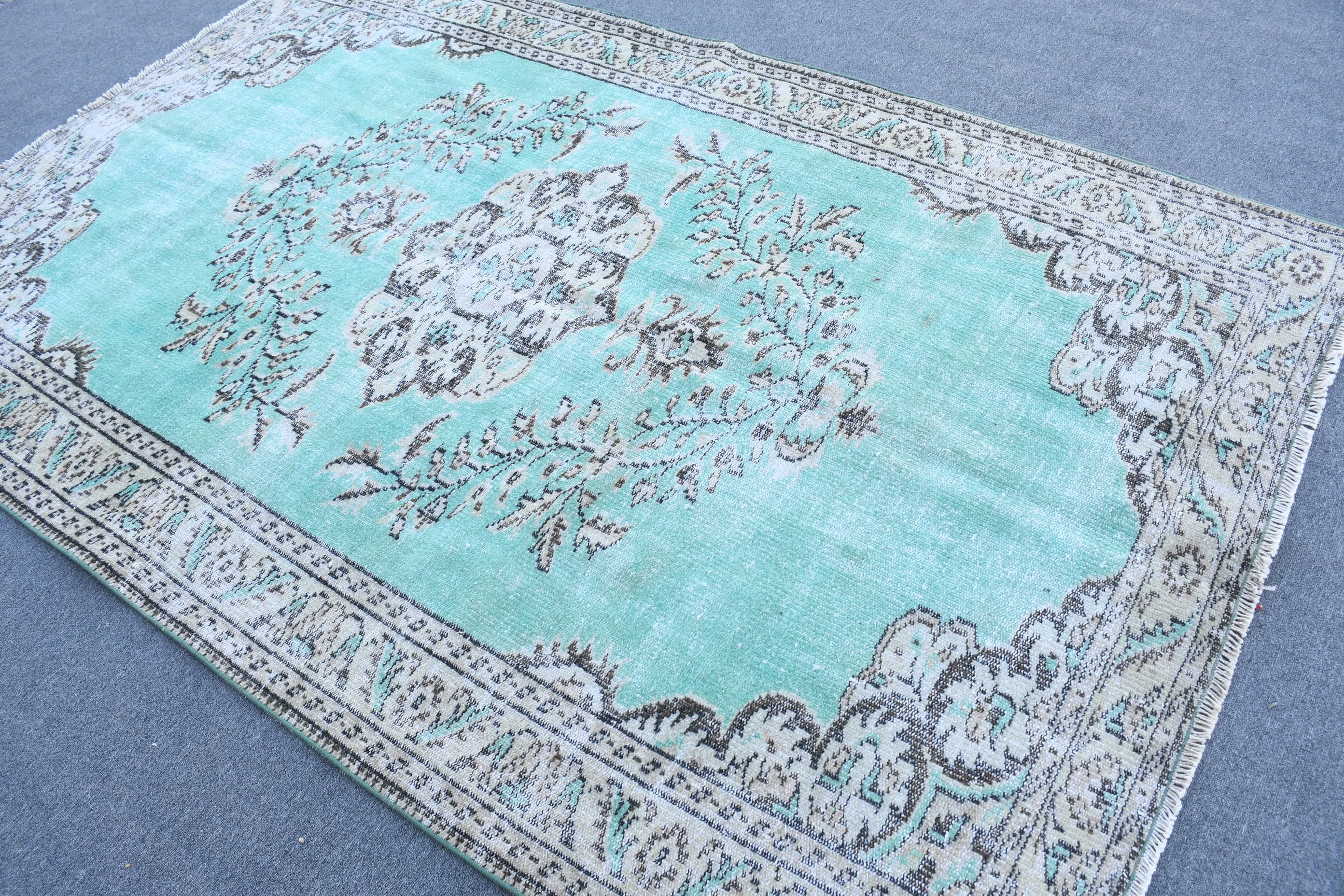 Türk Halıları, Vintage Halı, Pastel Halı, Havalı Halı, Yemek Odası Halısı, Oturma Odası Halısı, Yeşil Ev Dekor Halısı, Oryantal Halı, 5.5x8.6 ft Büyük Halı