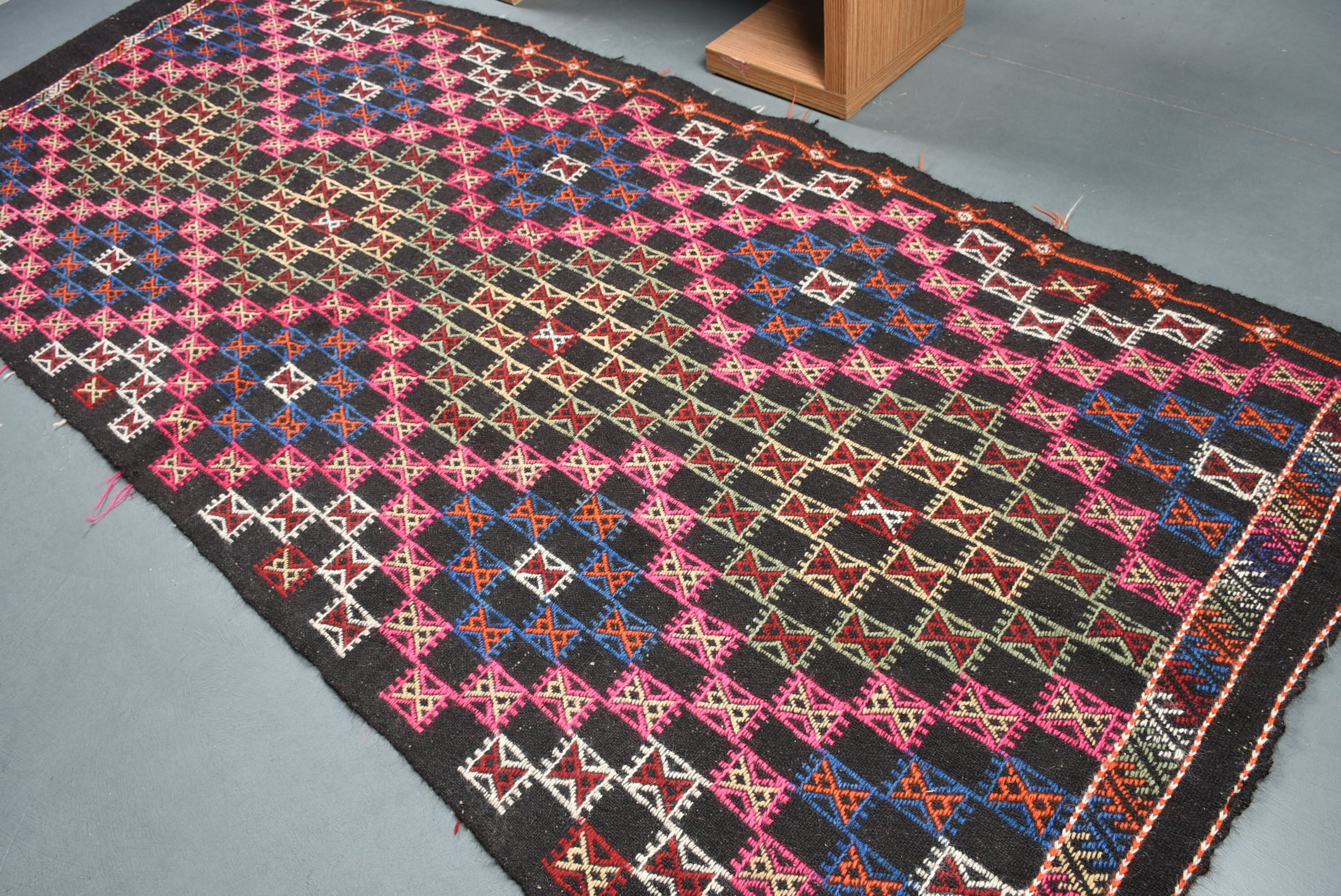 Living Room Rug, Vintage Rugs, Turkish Rug, Kilim, Black Cool Rug, Old Rug, Cool Rug, Dining Room Rug, 4.6x11.1 ft Large Rugs, Bedroom Rugs