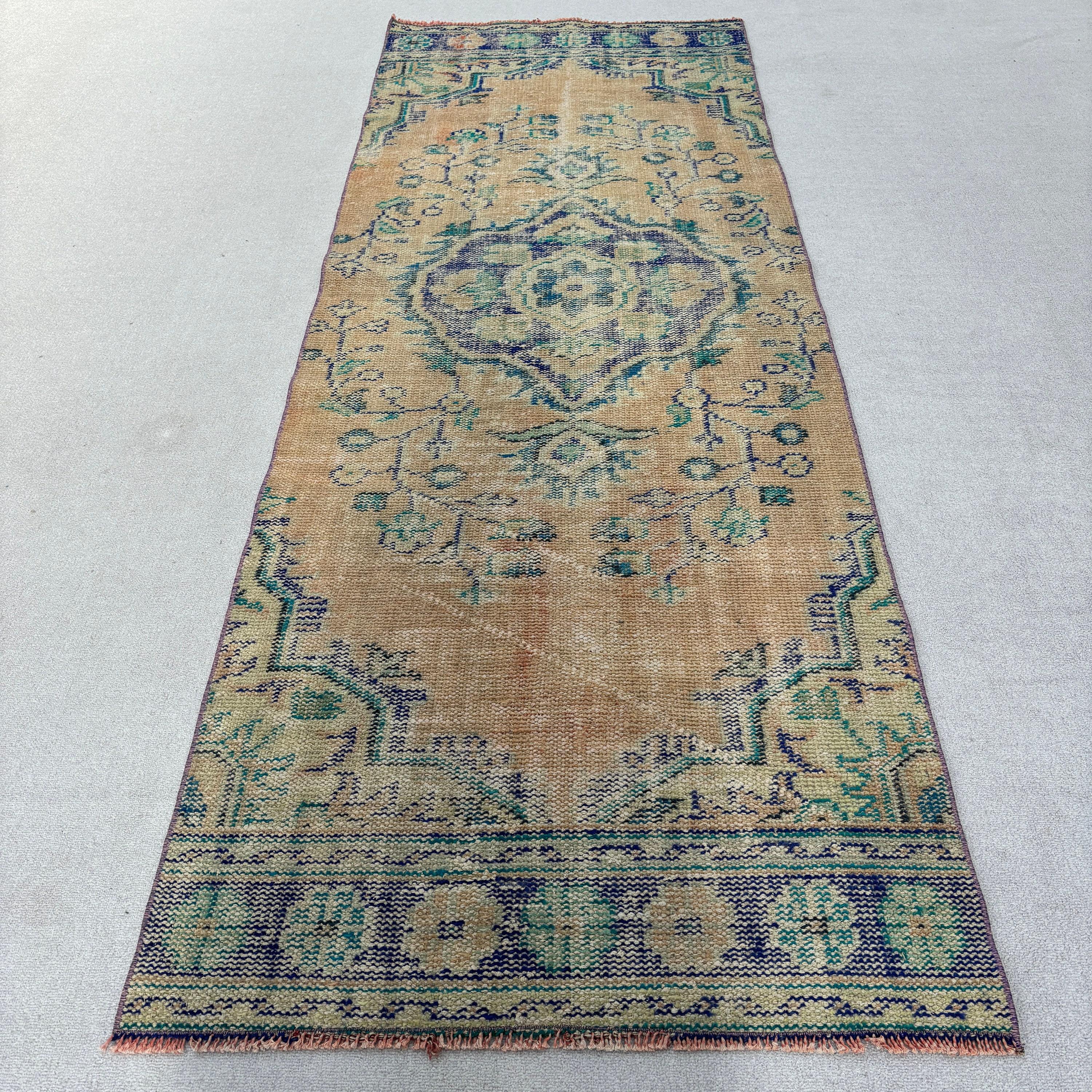 Vintage Runner Halıları, Vintage Halılar, Harika Halılar, Lüks Halı, 3,1x8,6 ft Runner Halıları, Turuncu Yün Halı, Türk Halısı, Uzun Yolluk Halıları, Boho Halı