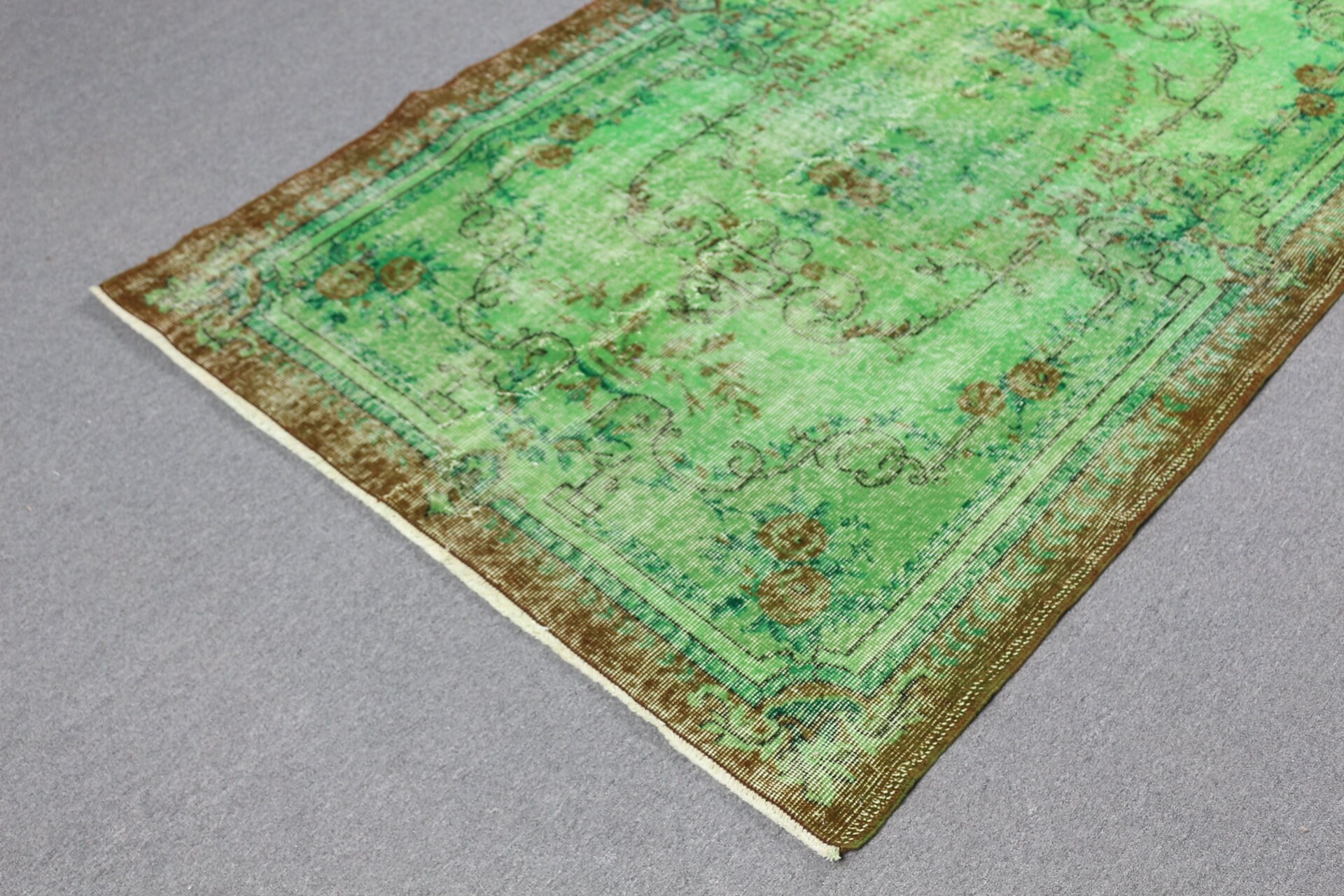 Retro Rugs, Turkish Rugs, Dining Room Rugs, Antique Rug, Living Room Rug, Green Oushak Rug, 4.1x7 ft Area Rug, Vintage Rug