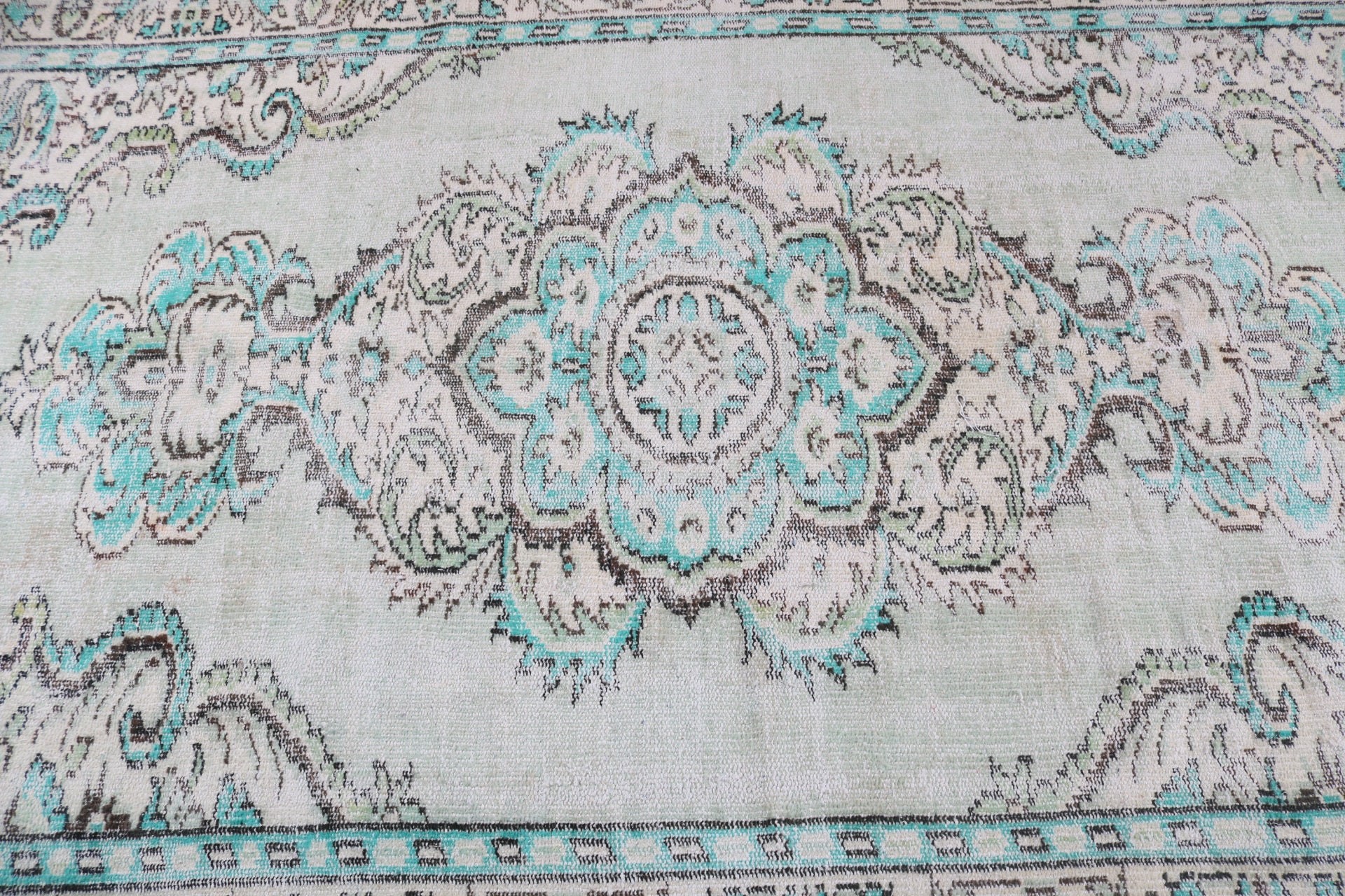 Büyük Oushak Halıları, Fas Halısı, Organik Halı, Türk Halısı, 5,3x9,1 ft Büyük Halılar, Havalı Halılar, Salon Halıları, Vintage Halılar, Yeşil Fas Halıları