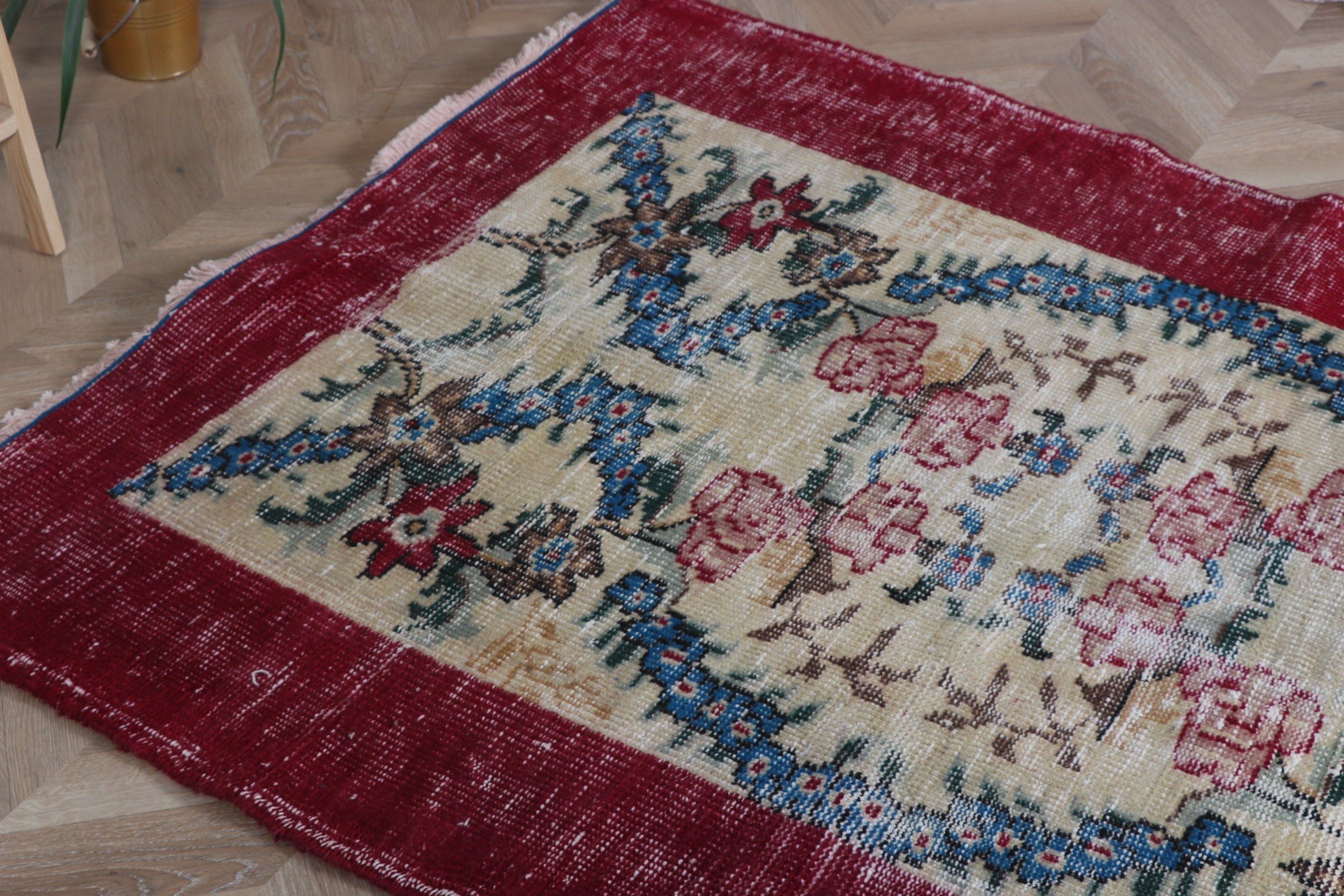 Boho Halı, Türk Halıları, Vintage Vurgulu Halılar, Estetik Halı, 3,8x5,2 ft Vurgulu Halı, Havalı Halı, Vintage Halı, Düz Dokuma Halı, Kırmızı Düz ​​Dokuma Halılar