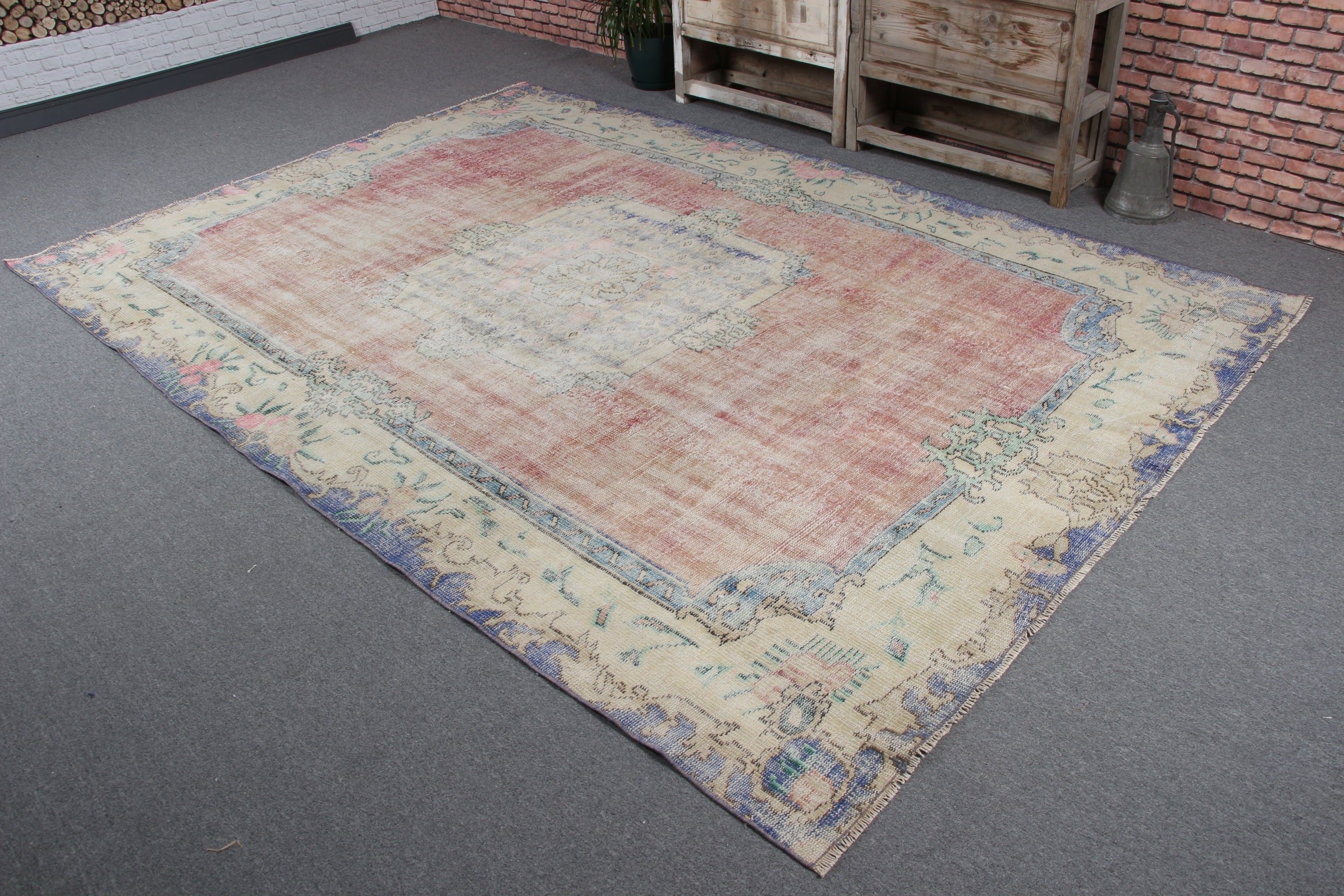 Vintage Rugs, Dining Room Rugs, Red Anatolian Rugs, Turkish Rug, Large Vintage Rug, Statement Rugs, 6.9x9.9 ft Large Rug