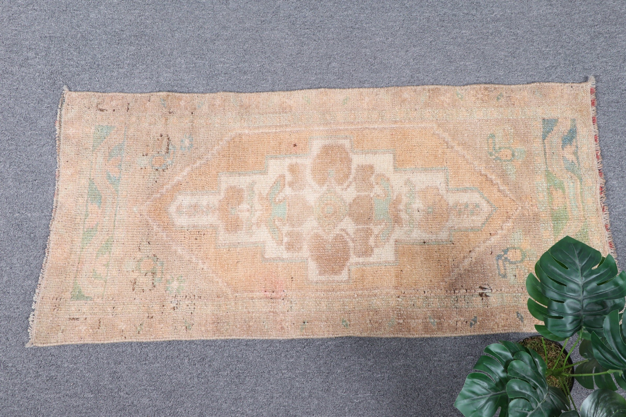 Turkish Rugs, Rugs for Bathroom, Entry Rug, Orange Antique Rug, Floor Rug, Oushak Rug, Nursery Rugs, Vintage Rug, 1.5x3.2 ft Small Rug