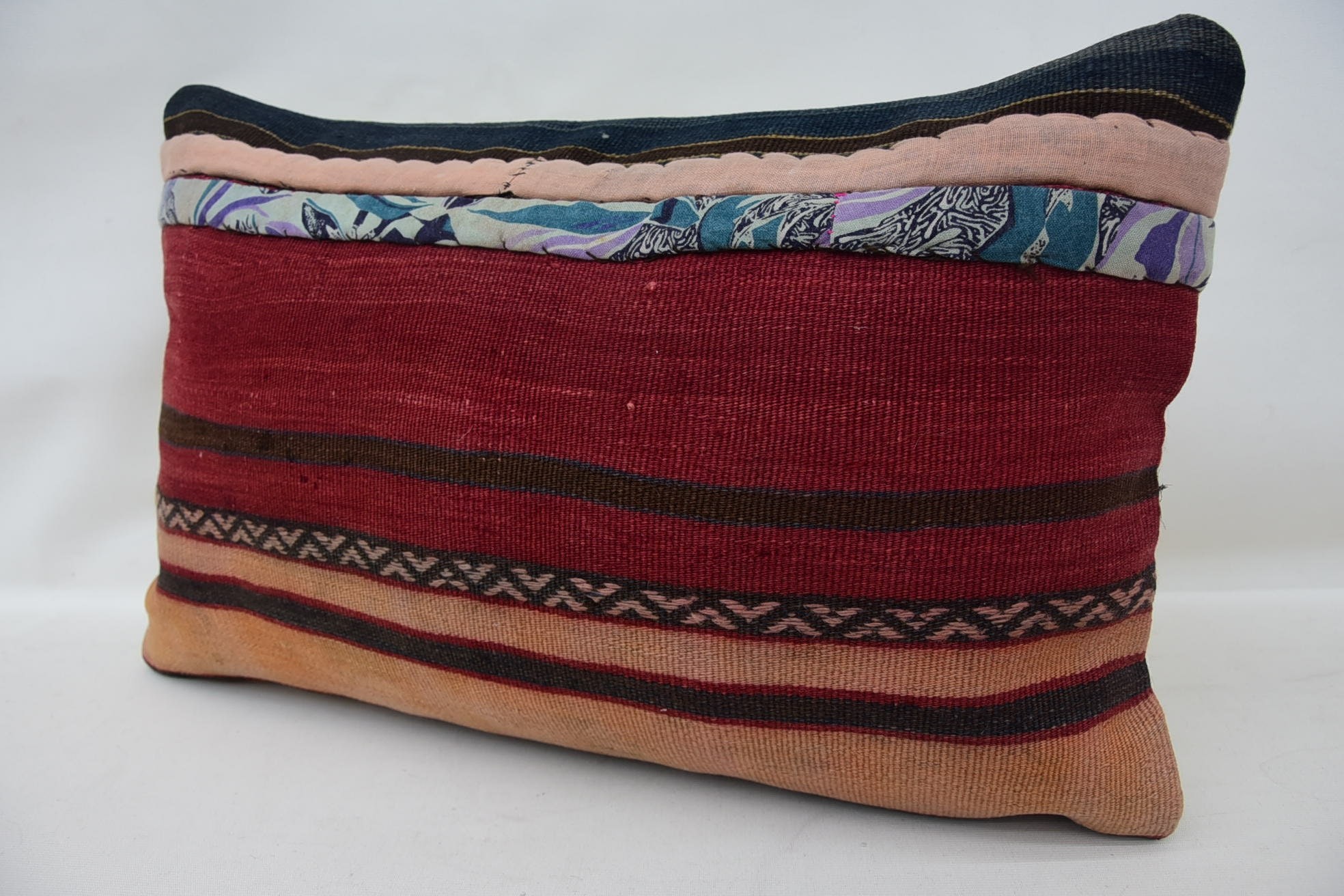16"x24" Red Cushion Case, Kilim Pillow, Turkish Kilim Pillow, Accent Pillow Sham, Throw Kilim Pillow, Pastel Cushion
