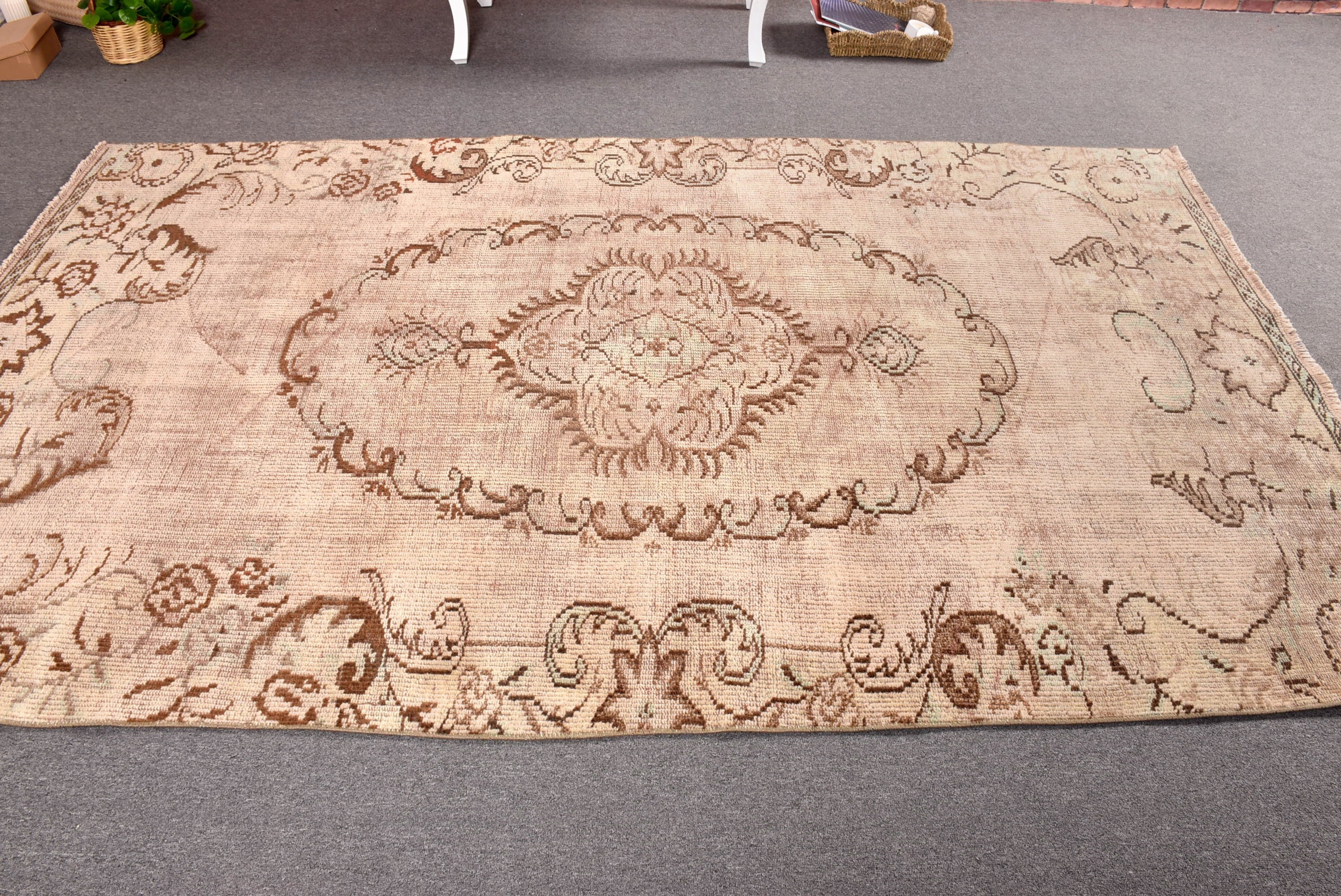 Vintage Rug, Beige Geometric Rugs, 5.2x8.7 ft Large Rugs, Turkish Rug, Floor Rug, Antique Rugs, Salon Rug, Dining Room Rugs, Home Decor Rug