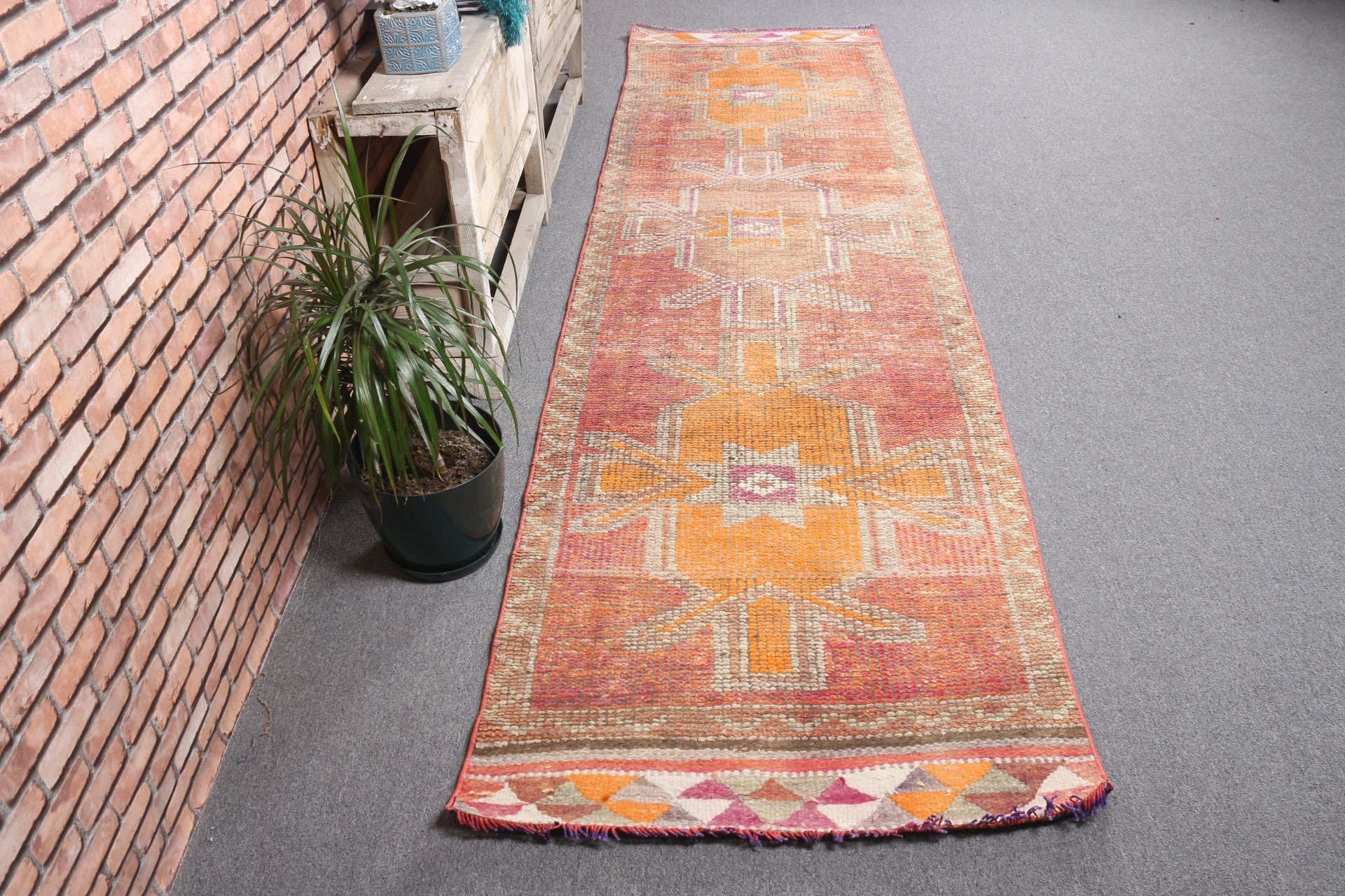 Hallway Rugs, Red Oriental Rug, Home Decor Rugs, Kitchen Rugs, Vintage Rug, Moroccan Rugs, 2.9x10.6 ft Runner Rug, Pastel Rug, Turkish Rug