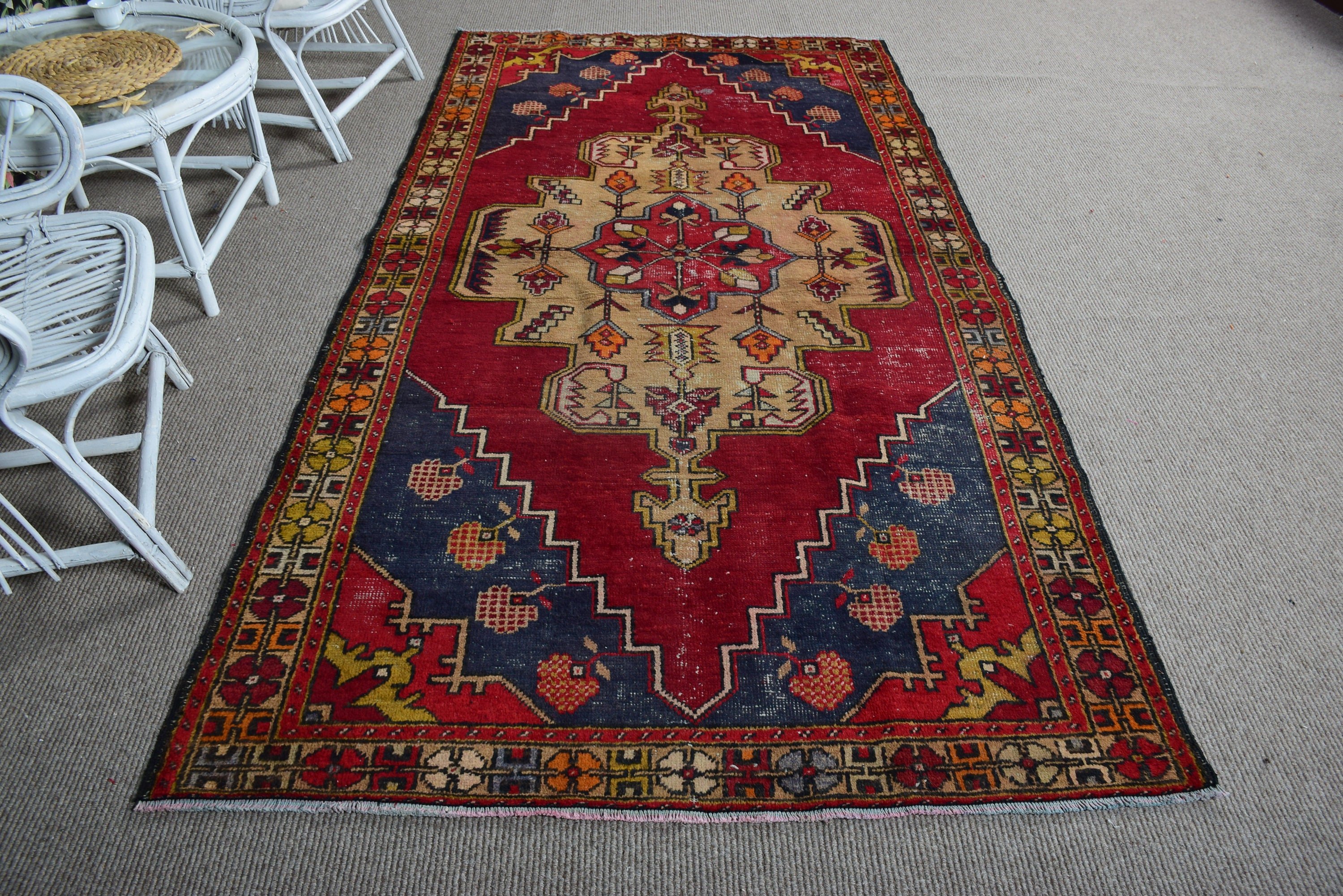 Red Oushak Rugs, Handwoven Rugs, 4.7x8.8 ft Large Rugs, Vintage Rugs, Oriental Rugs, Turkish Rugs, Dining Room Rugs, Large Vintage Rug