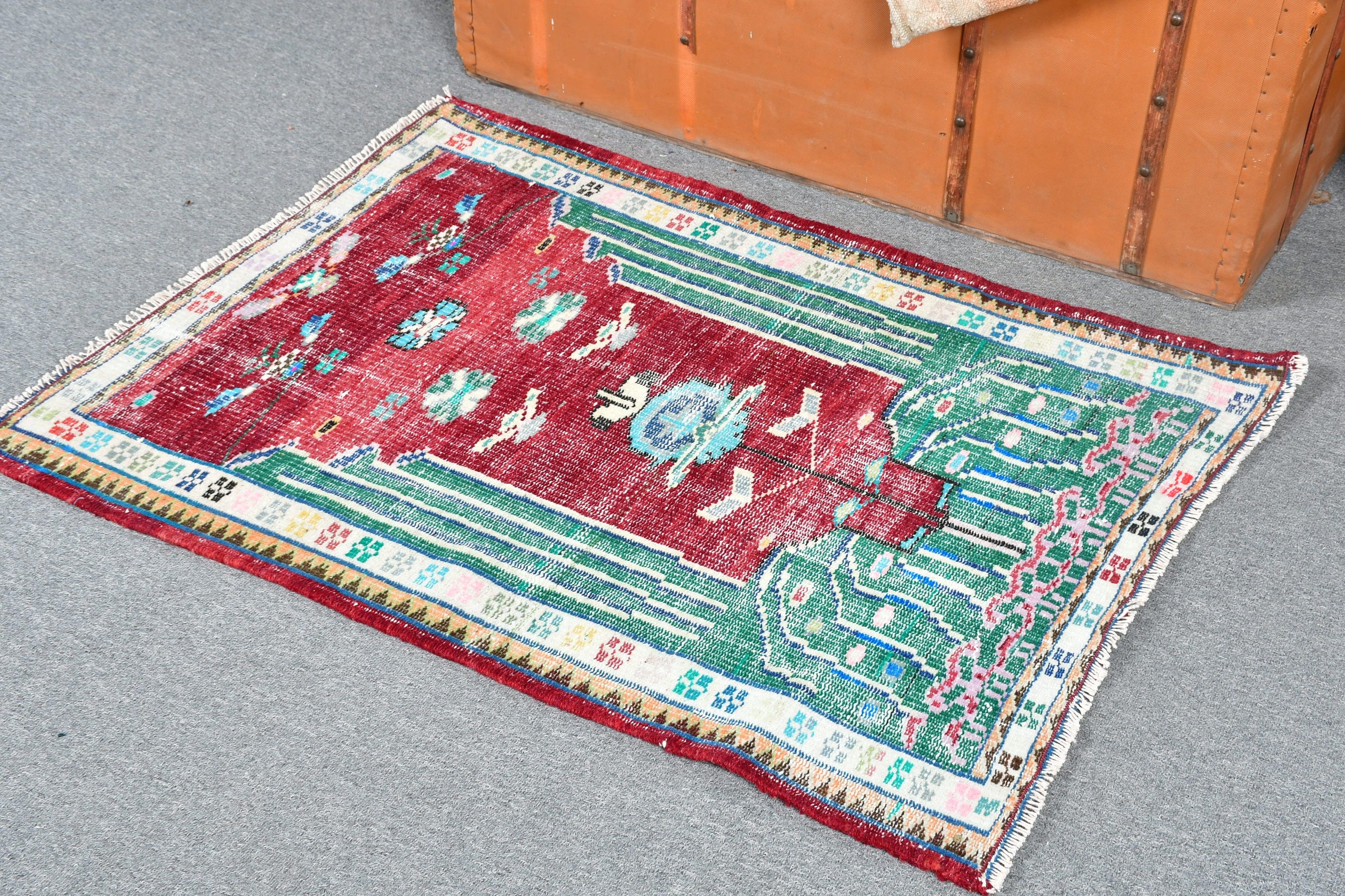 2,5x3,4 ft Küçük Halı, Giriş Kilimleri, Kırmızı Yer Halıları, Eski Halı, Vintage Halı, Yer Halıları, Oushak Halısı, Türk Halısı, Yatak Odası Halıları, Mutfak Halıları