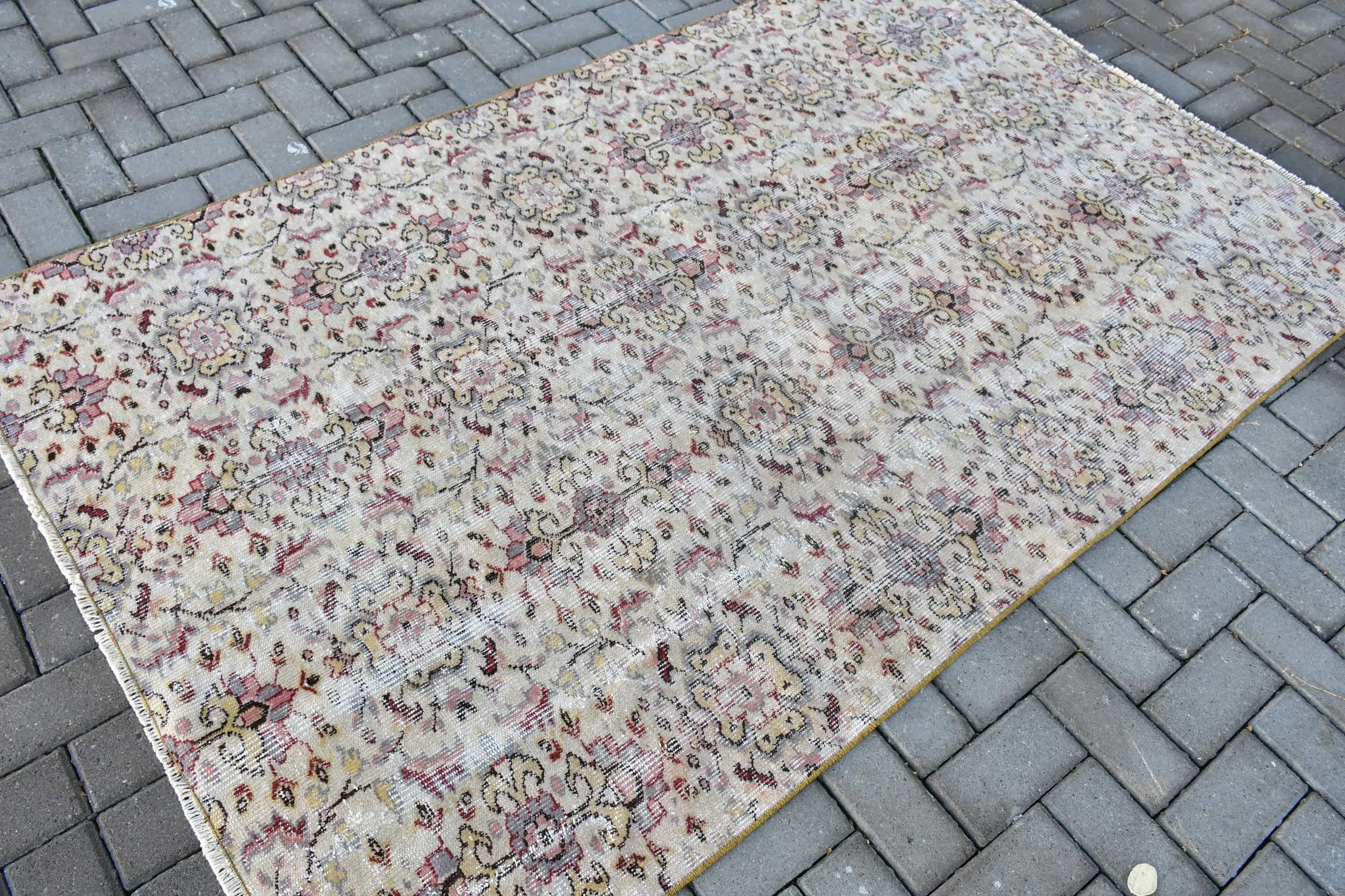 Türk Halıları, Fas Halısı, Bej Oushak Halısı, Yemek Odası Halısı, Vintage Halı, 4.4x7.2 ft Alan Halısı, Yatak Odası Halıları, Sanat Halısı, Ev Dekorasyonu Halıları