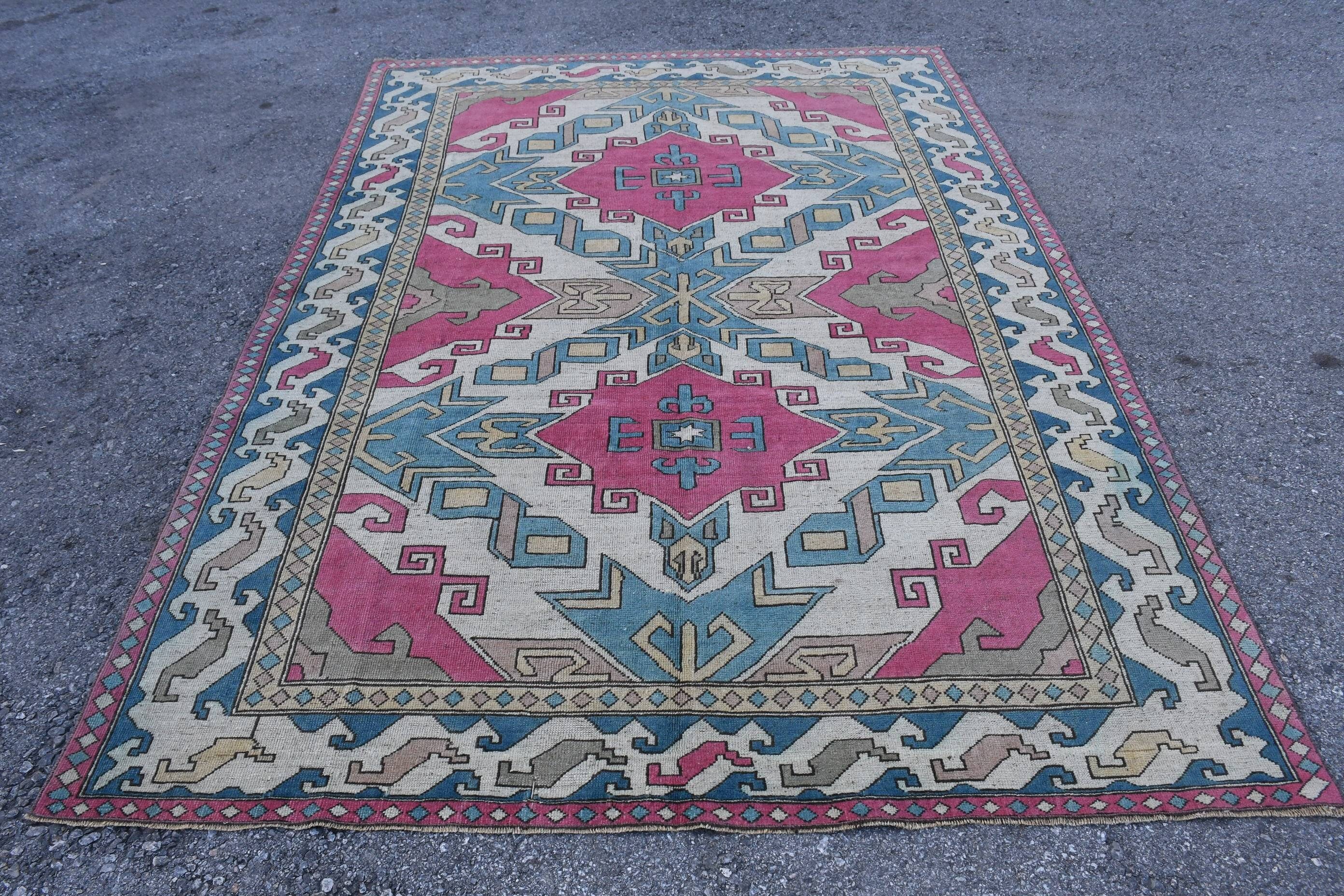 Yemek Odası Halısı, Yatak Odası Halıları, 6.4x9 ft Büyük Halı, Oushak Halısı, Türk Halıları, Özel Halı, Mavi Yer Halısı, Vintage Halılar