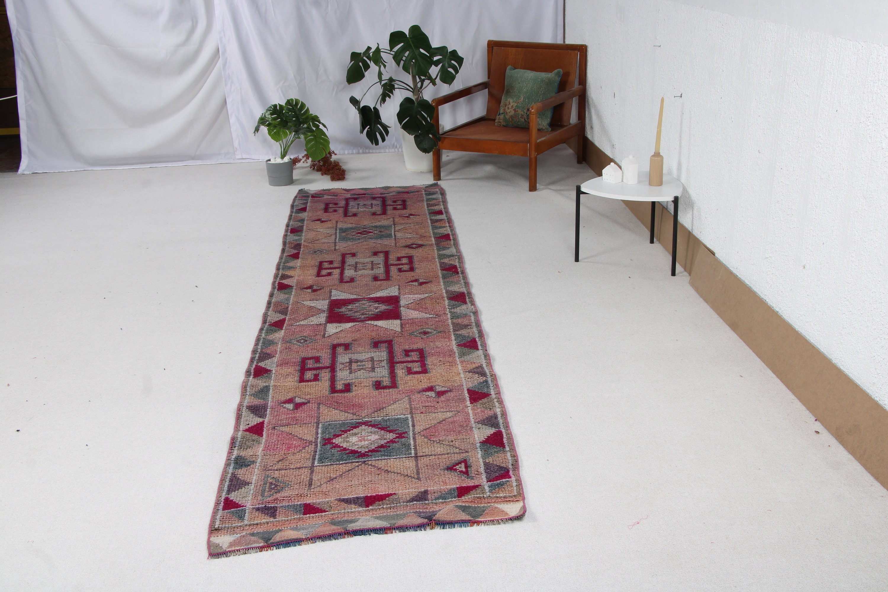 Antika Halı, 2.8x11.5 ft Yolluk Halısı, Vintage Halı, Mor Boho Halısı, Türk Halıları, Aztek Halısı, Merdiven Halıları, Koridor Halıları