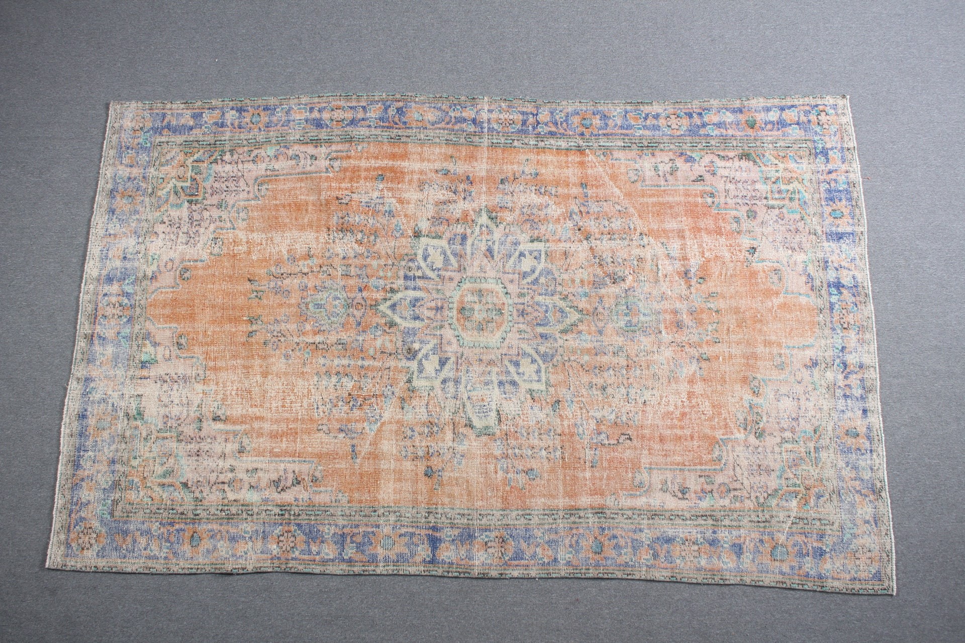 Eski Halı, 5.9x9.4 ft Büyük Halı, Oushak Halıları, Yatak Odası Halıları, Türk Halısı, Turuncu Oryantal Halı, Yatak Odası Halısı, Vintage Halılar, Yemek Odası Halısı