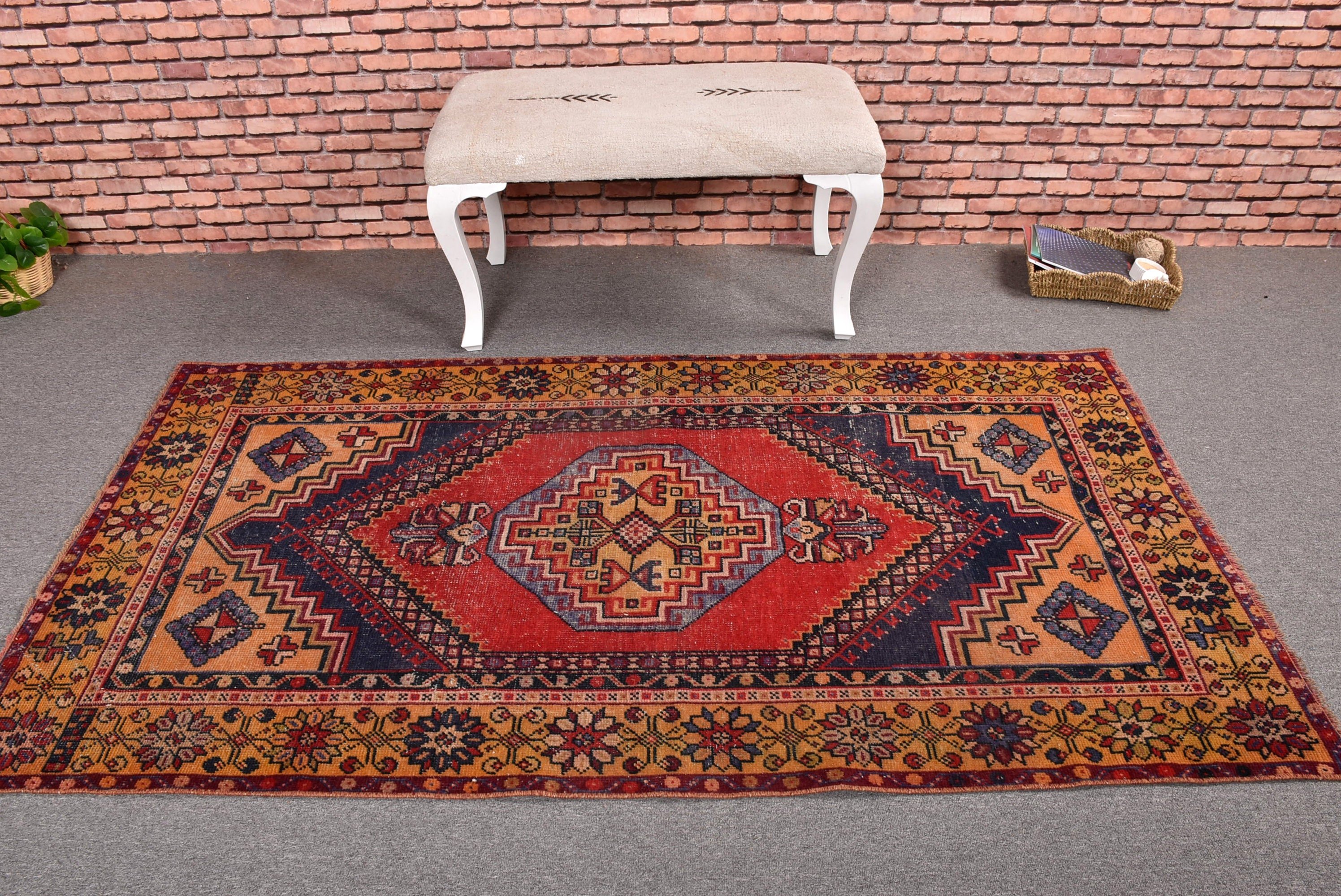 Kırmızı 3.7x6.7 ft Alan Halıları, Yatak Odası Halıları, Türk Halıları, Yemek Odası Halıları, Boho Halıları, Yer Halısı, Antika Halılar, Vintage Halılar