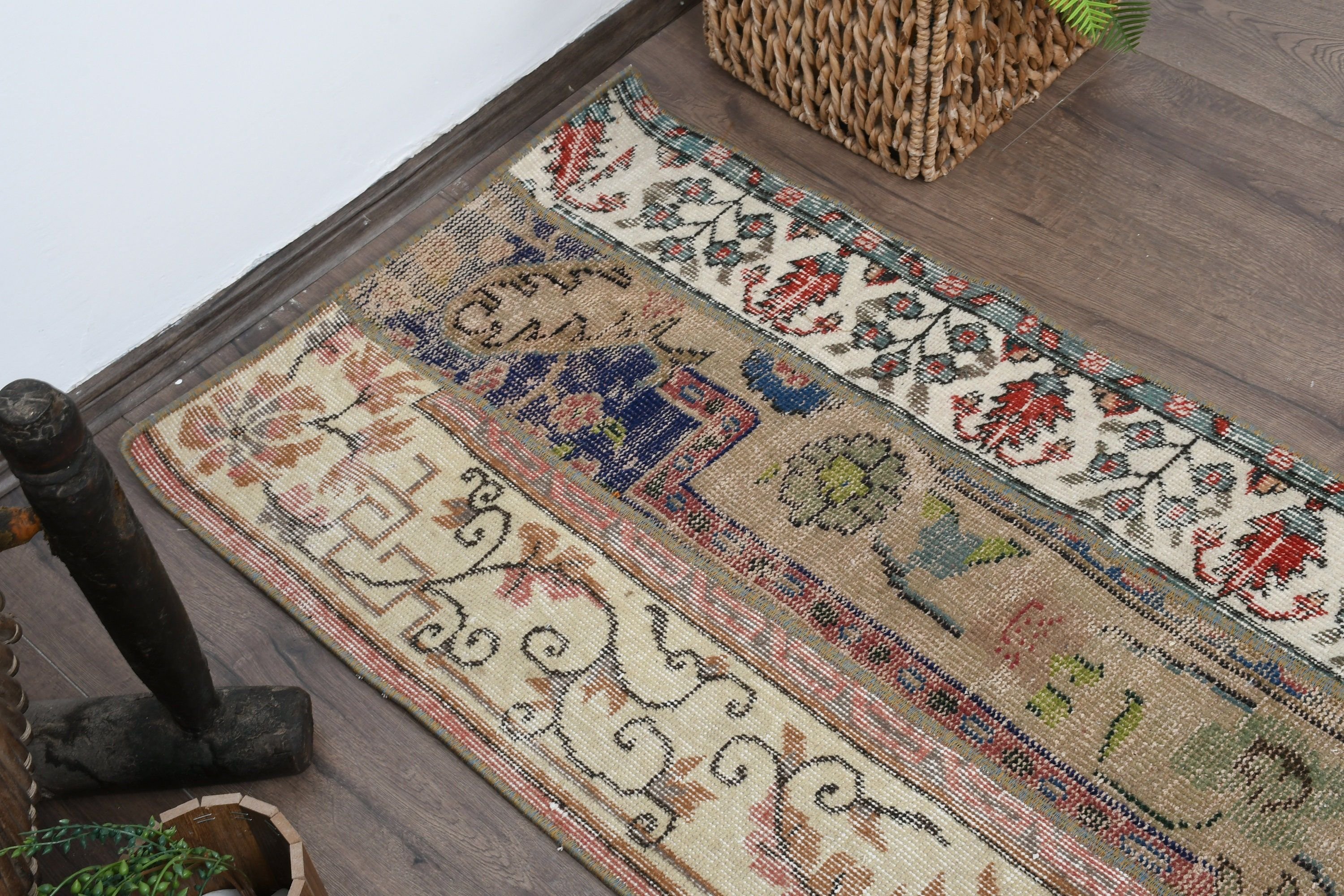 Vintage Rug, Beige Oriental Rugs, 2.1x4.4 ft Small Rug, Bath Rugs, Turkish Rugs, Door Mat Rugs, Home Decor Rug, Cool Rug, Rugs for Nursery