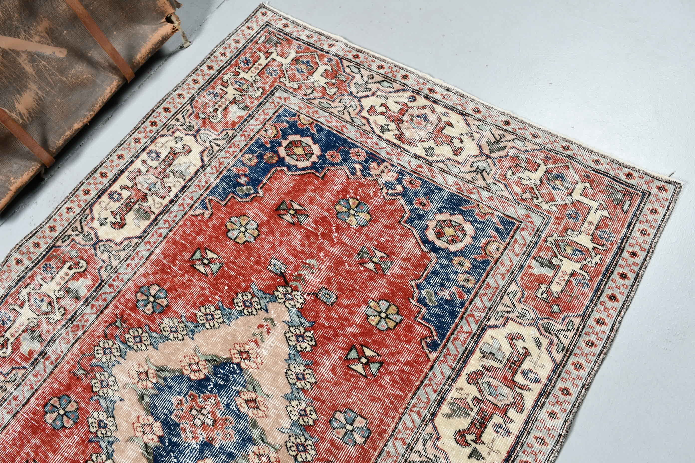 Bedroom Rugs, Red Cool Rug, Rugs for Bedroom, Entry Rugs, Vintage Rug, 3.9x6.1 ft Accent Rug, Wool Rugs, Oriental Rug, Turkish Rugs