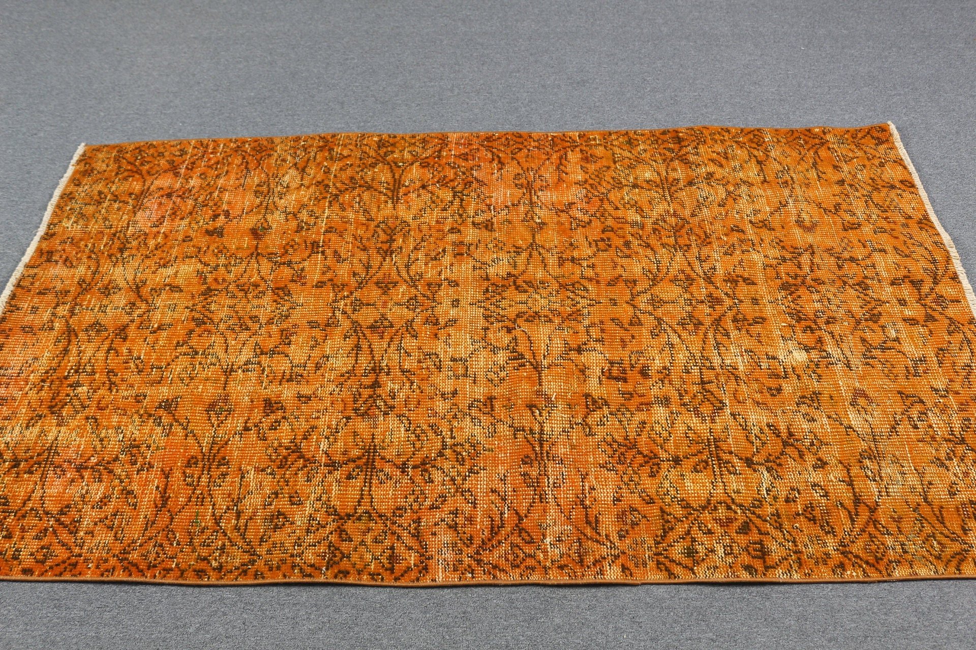 3.5x6.3 ft Accent Rug, Art Rug, Vintage Rug, Orange Home Decor Rugs, Turkish Rugs, Moroccan Rugs, Entry Rugs, Oushak Rug, Kitchen Rug