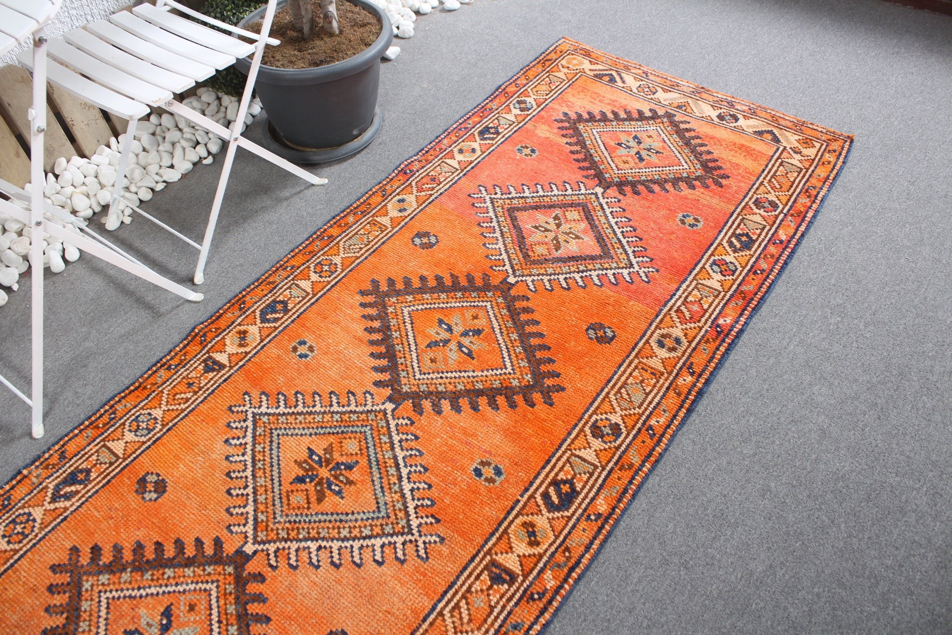 Kitchen Rugs, Home Decor Rug, Stair Rug, Vintage Rug, Orange Anatolian Rug, 3.1x10.5 ft Runner Rug, Bright Rugs, Oushak Rug, Turkish Rug