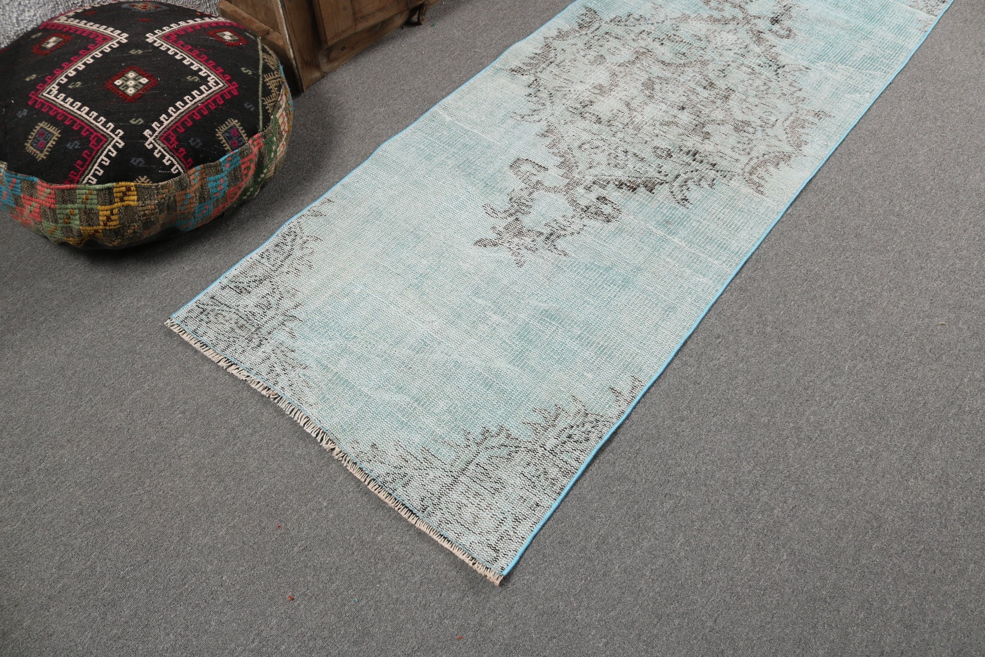 Turkish Rugs, Kitchen Rug, Beni Ourain Runner Rug, Antique Rug, 2.7x7.5 ft Runner Rug, Moroccan Rug, Vintage Rugs, Green Modern Rug