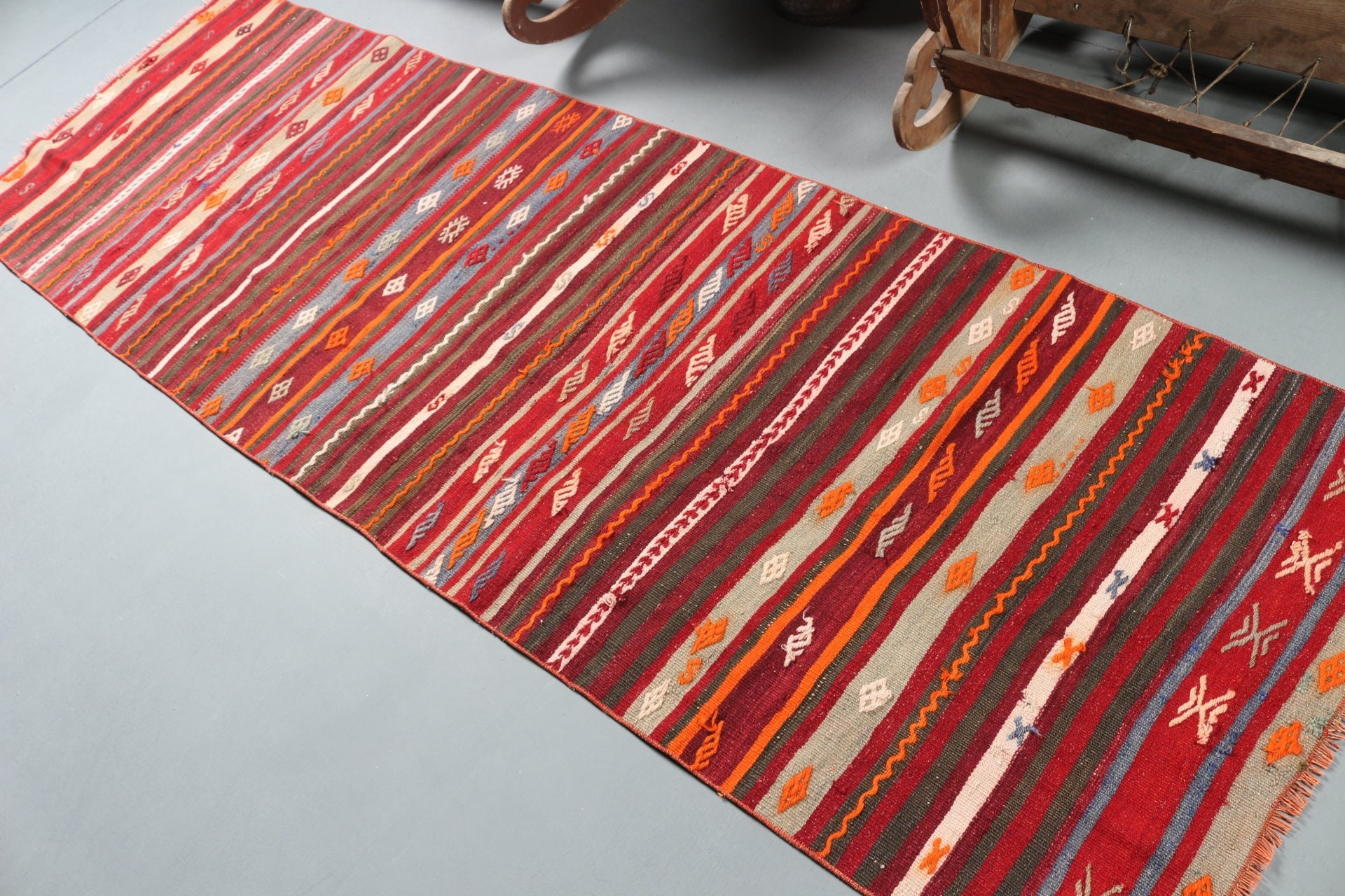 Türk Kilim, 87x264 cm Yolluk Kilim, Mutfak Kilim, Merdiven Kilim, Mutfak Kilim, Antik Kilim, Yolluk Kilim, Kırmızı Ev dekoru Kilim