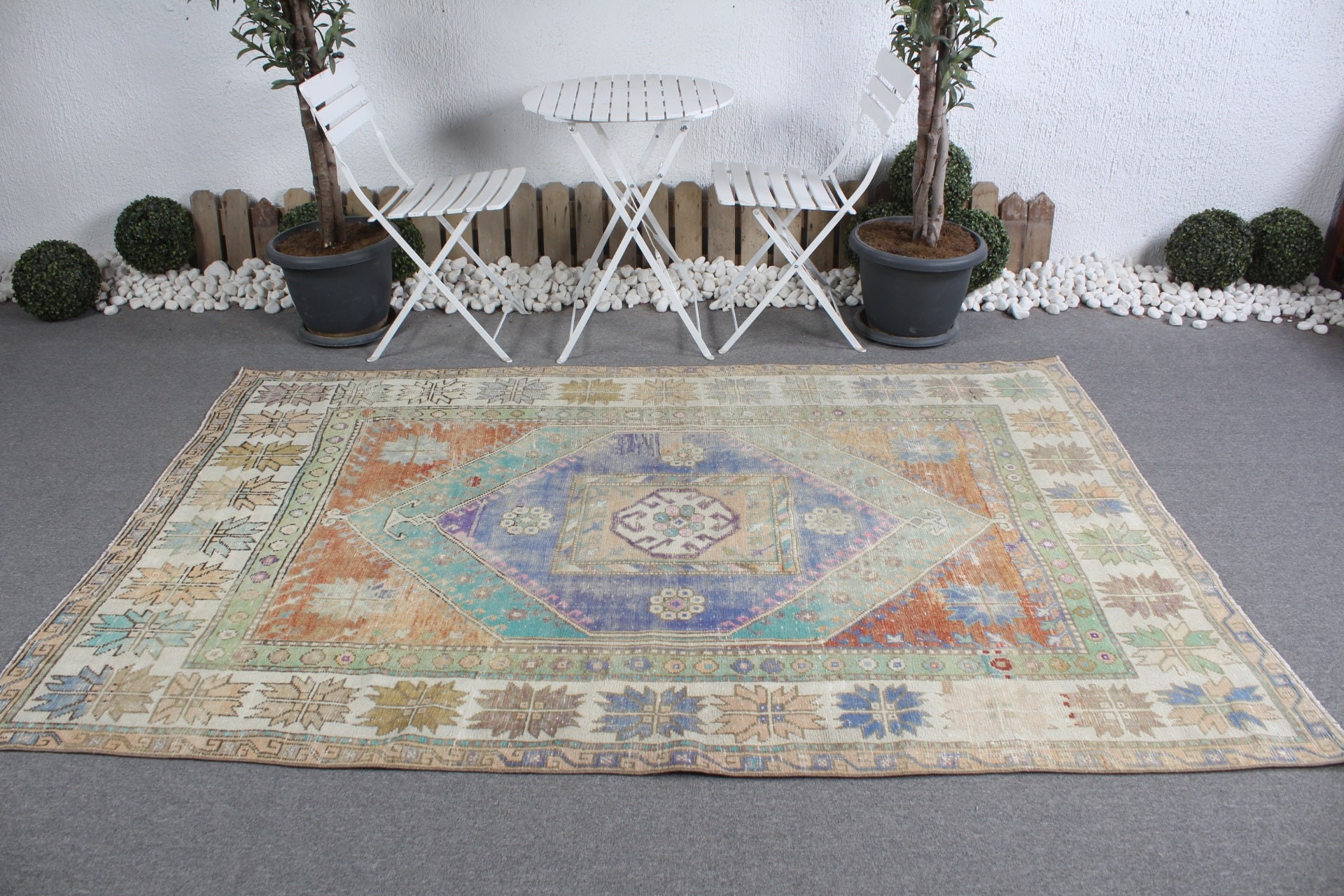 Turkey Rug, Vintage Rugs, Dining Room Rug, 5.2x7.9 ft Large Rugs, Green Floor Rugs, Turkish Rug, Living Room Rug, Antique Rug, Wool Rugs