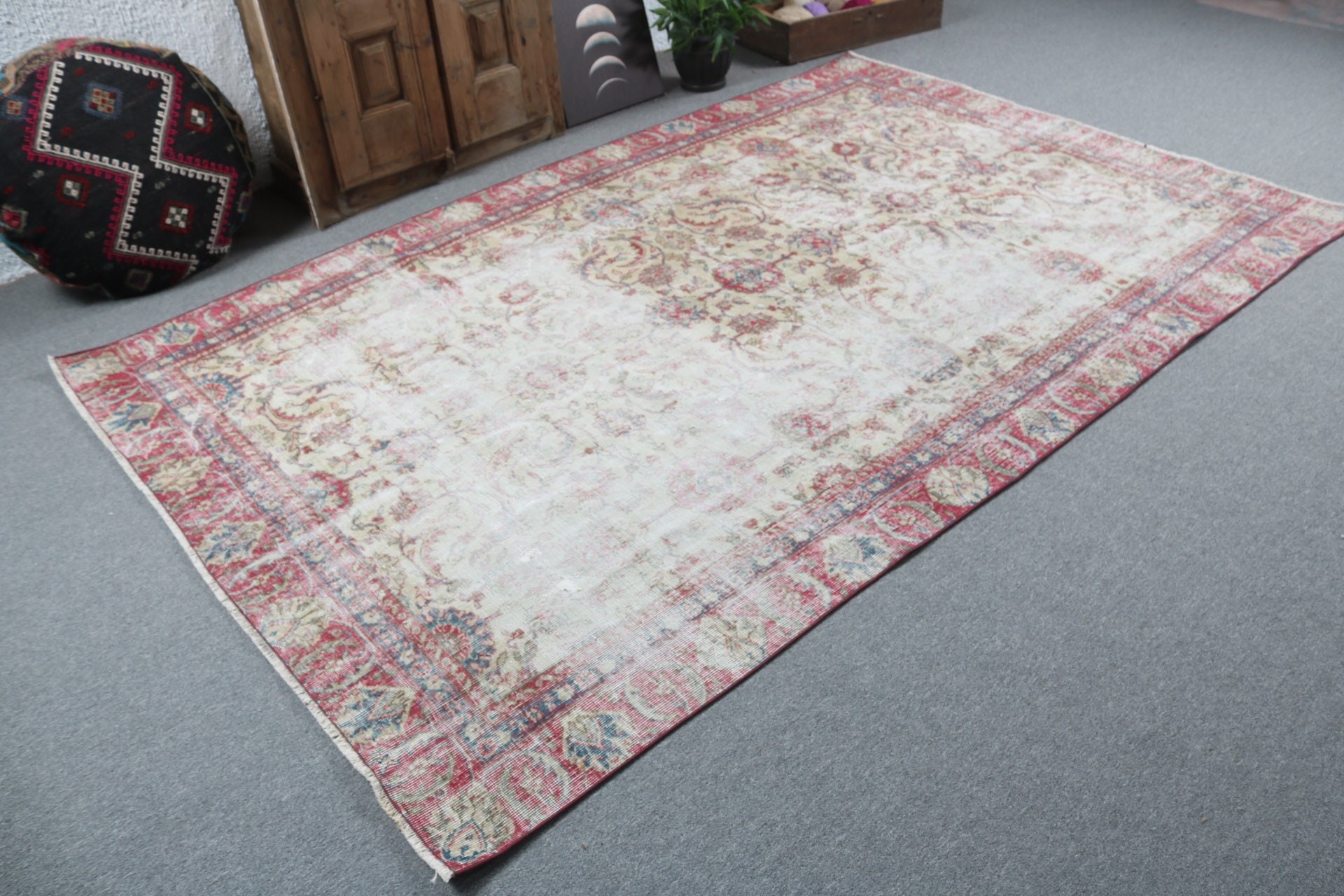 Düz Dokuma Halılar, Türk Halısı, Büyük Boho Halısı, Büyük Vintage Halılar, Anadolu Halıları, Vintage Halı, 5.8x9.1 ft Büyük Halılar, Kırmızı Yün Halı